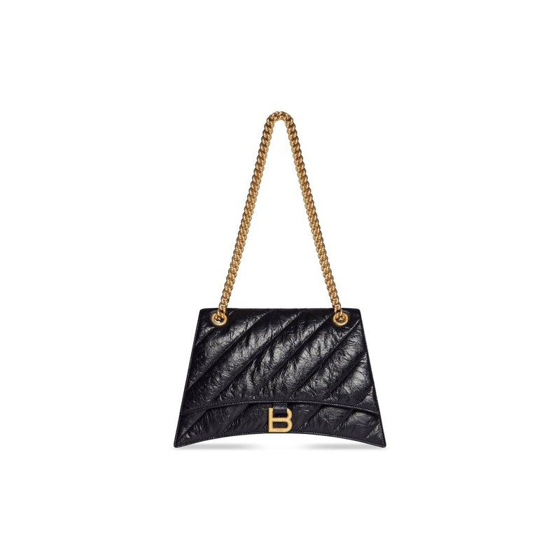 Women's Crush Medium Chain Bag 퀼트 블랙 - 1