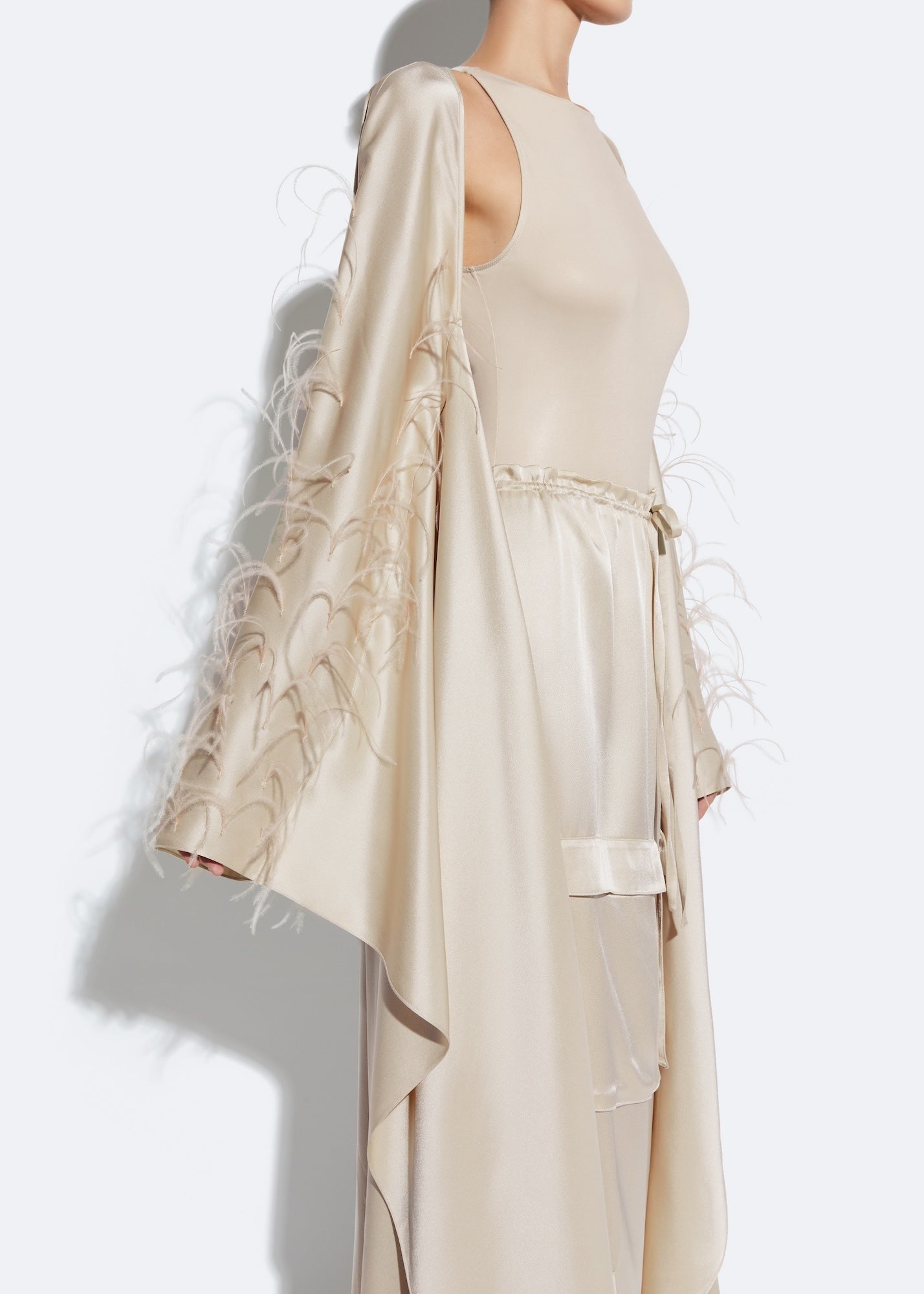 Satin Caftan With Feathers - 4