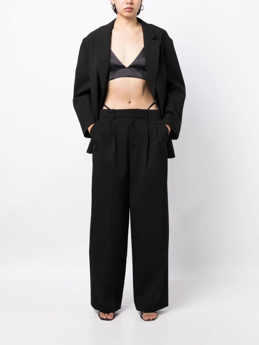 logo-embellished layered wide-leg trousers - 2