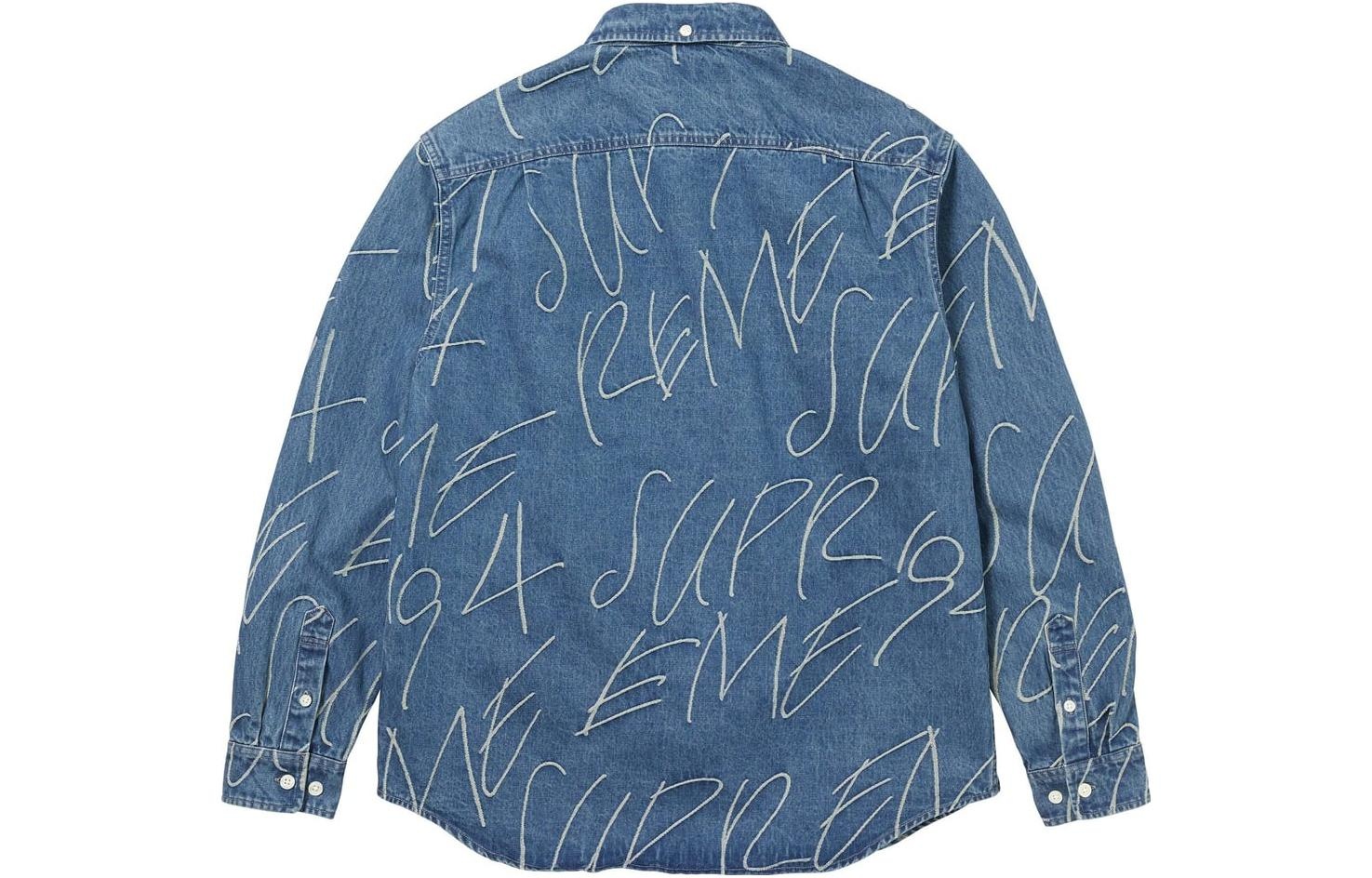 Supreme FW23 Week 8 Handwriting Jacquard Denim Shirt 'Blue' SUP-FW23-152 - 3