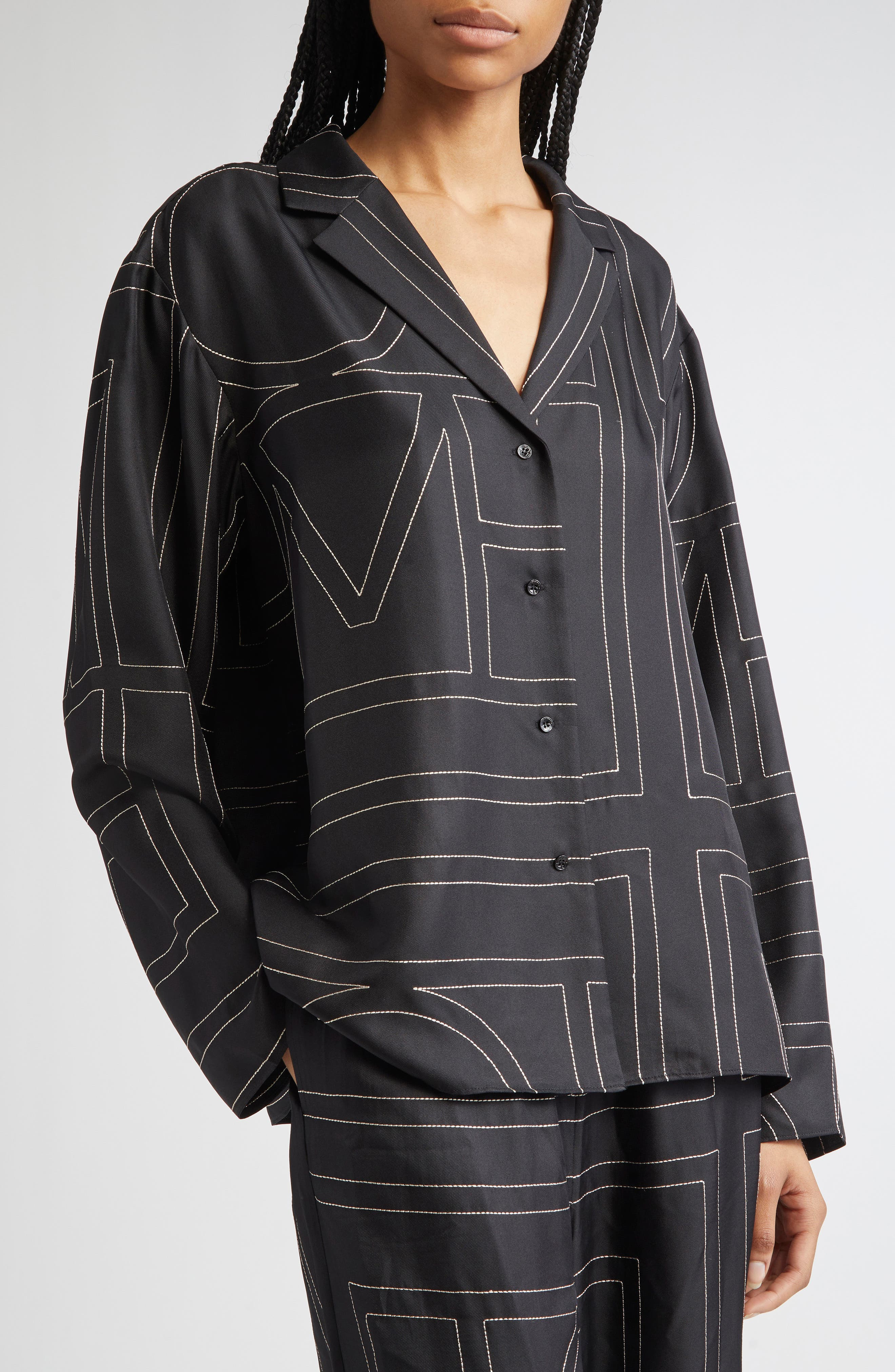 TOTEME Monogram Silk Pajama Top in Black Monogram at Nordstrom - 5