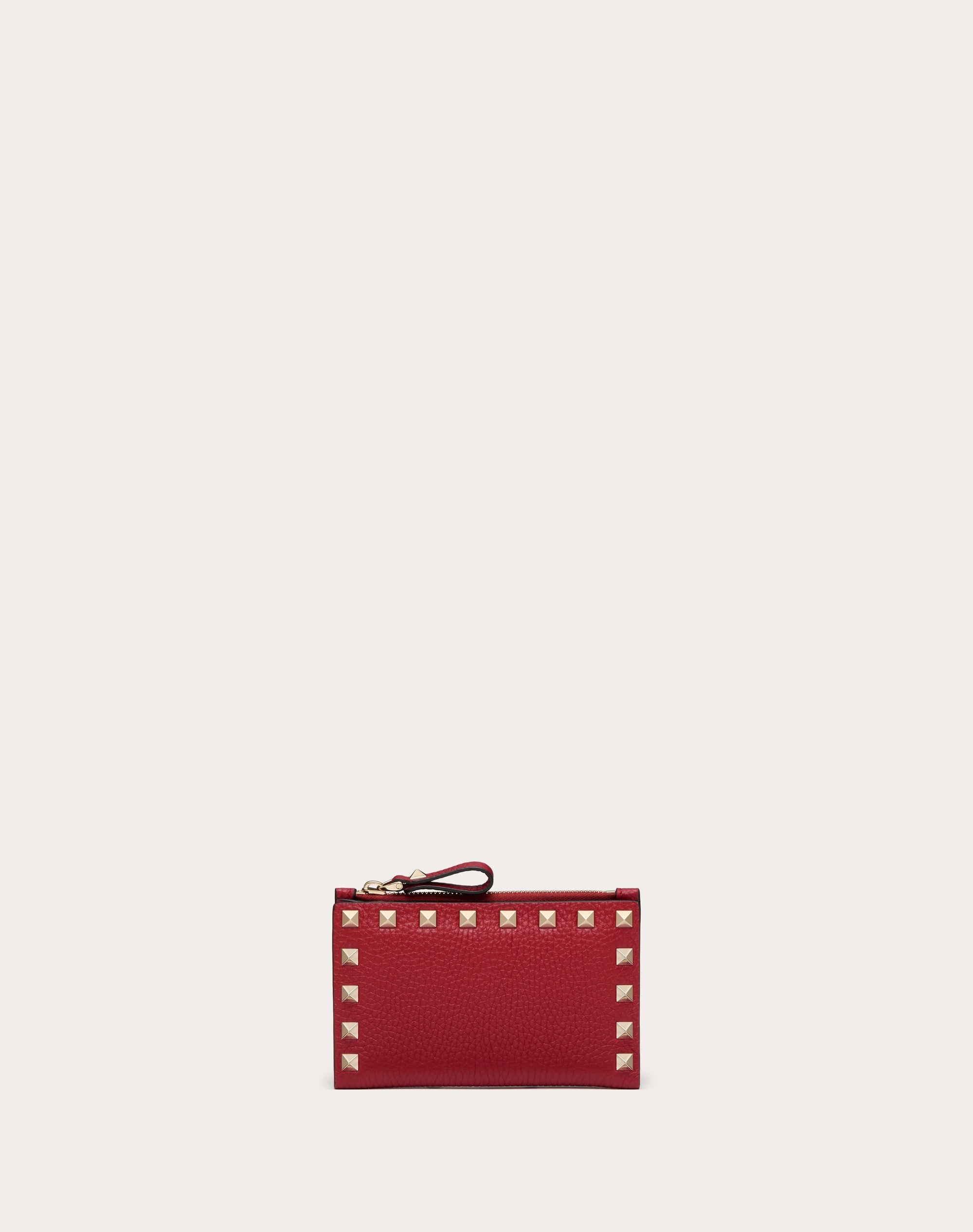 ROCKSTUD GRAINY CALFSKIN CARDHOLDER WITH ZIPPER - 1