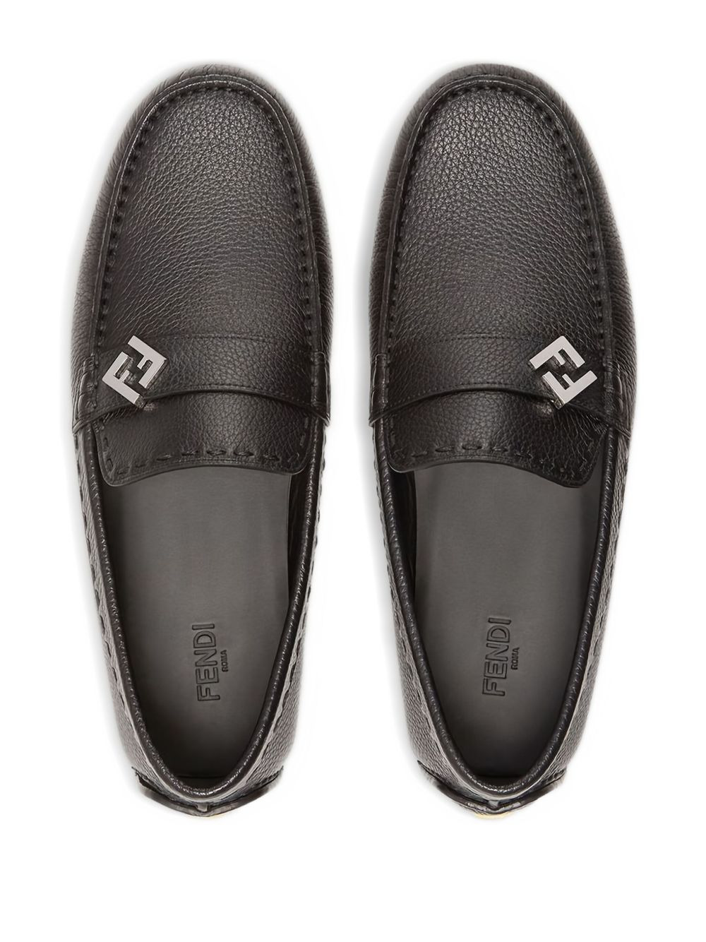 leather FF logo loafers - 3