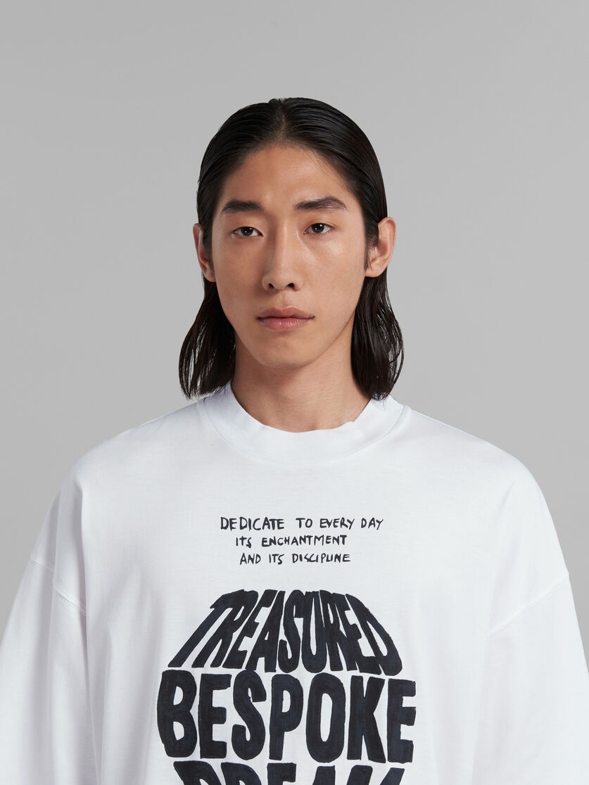 WHITE BIO COTTON T-SHIRT WITH MAXI SLOGAN PRINT - 4