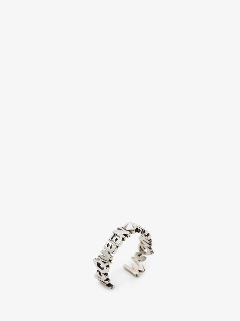 Alexander McQueen Mcqueen Graffiti Cut-out Band Ring in Antique Silver outlook