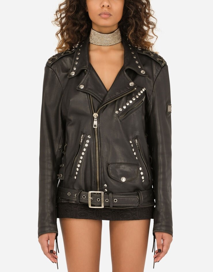 Belted leather biker jacket - 1