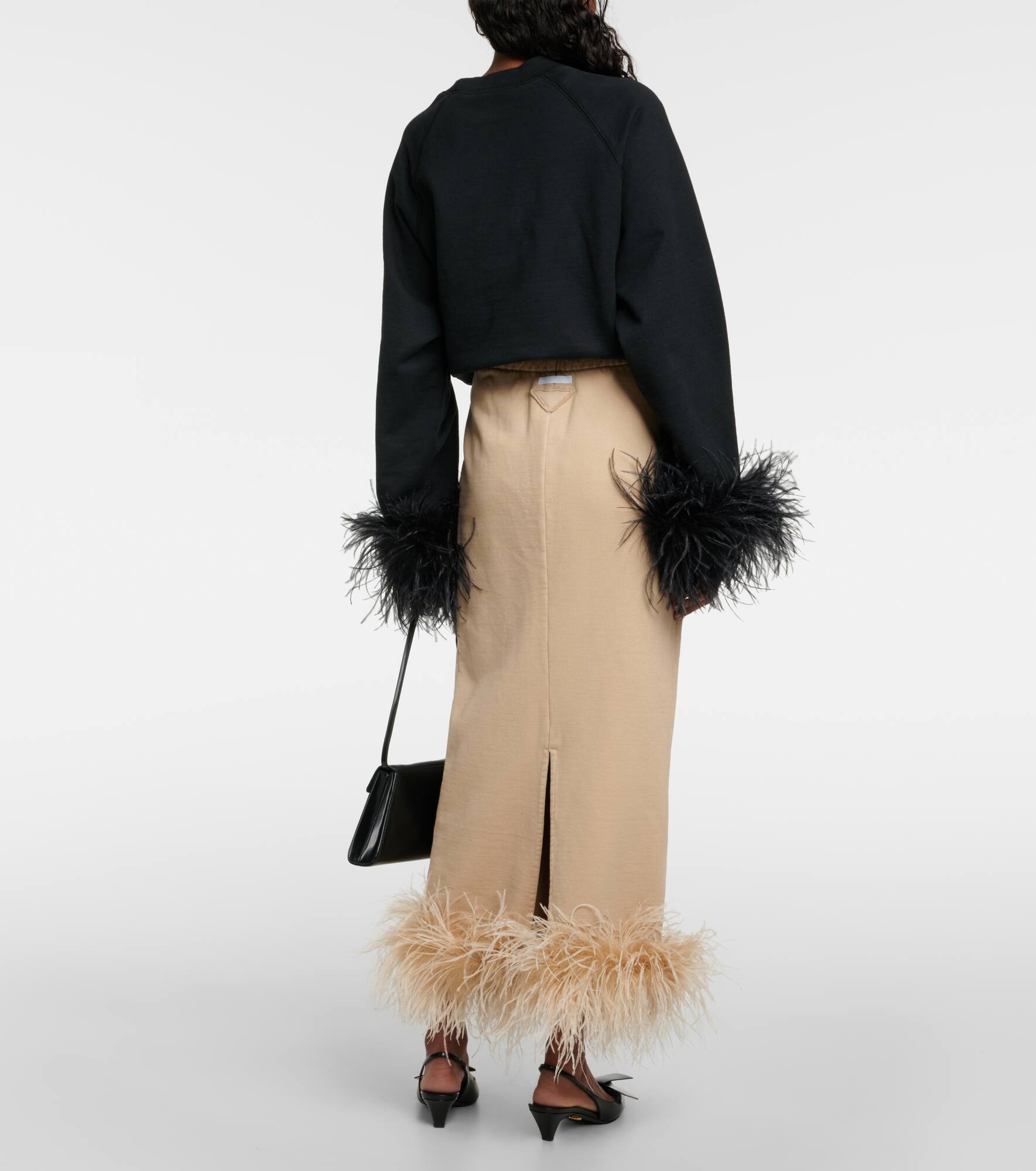 Feather-trimmed cotton midi skirt - 3