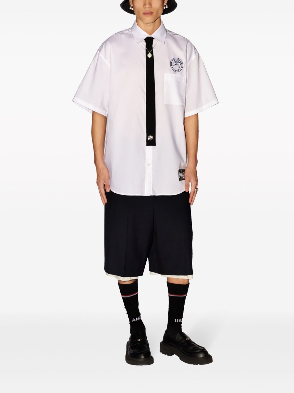 logo-embroidered cotton shirt - 2