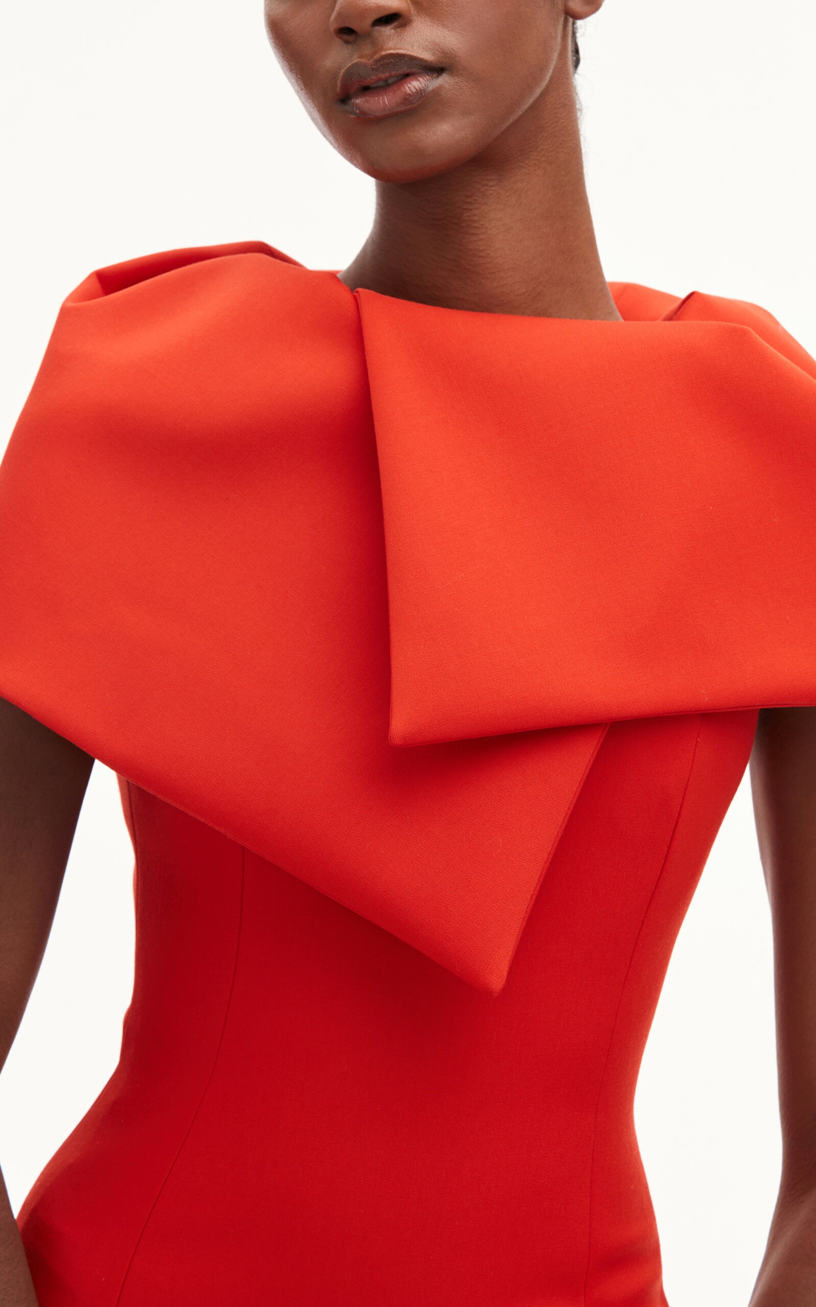 Draped Neck Bonded Wool Tailoring Dress orange - 5