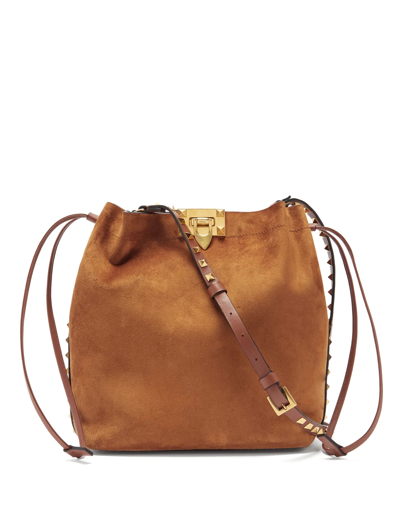 Rockstud suede and leather cross-body bag - 1