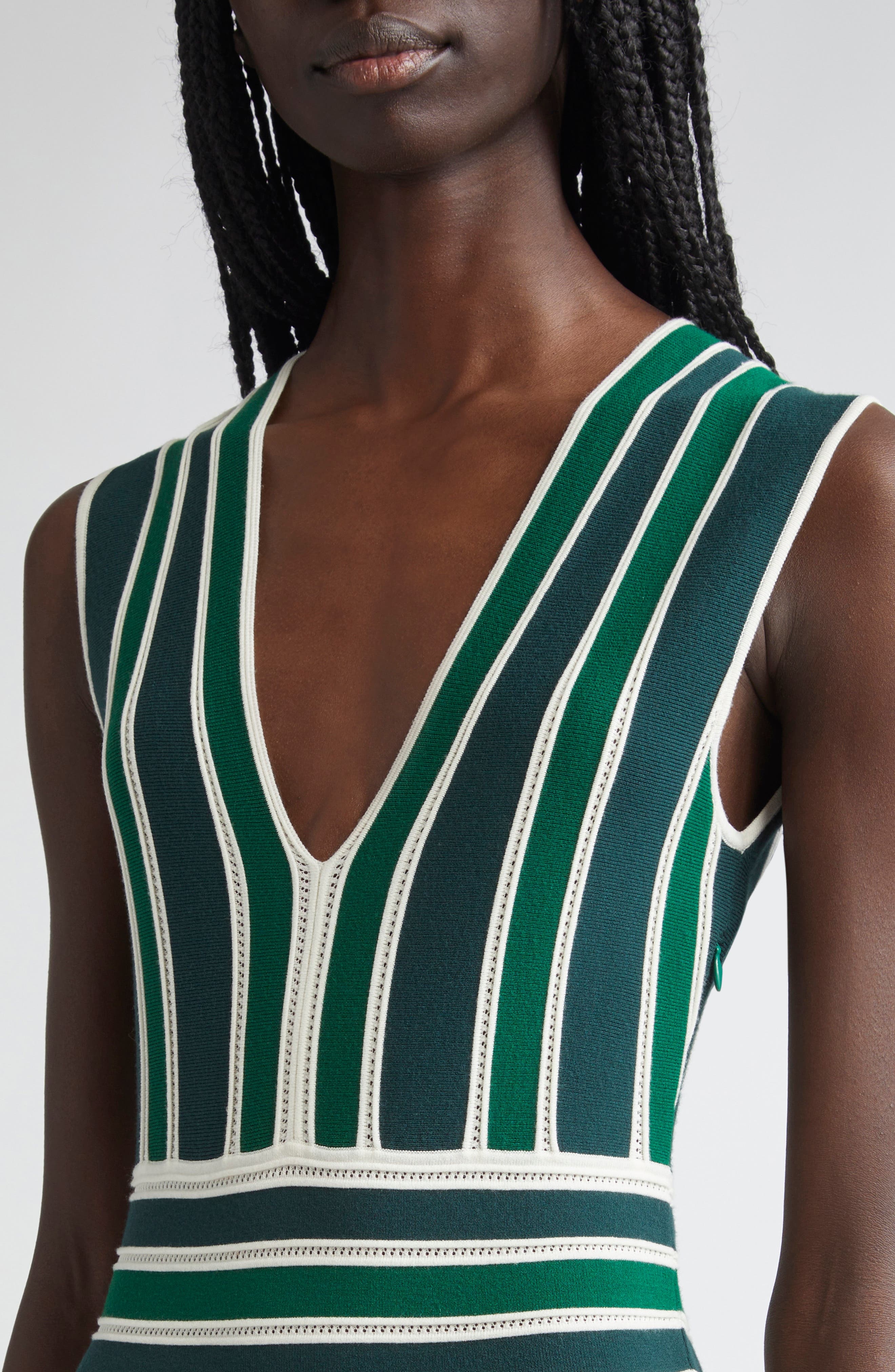 Max Mara Tallone Stripe Sleeveless Maxi Sweater Dress in Green at Nordstrom - 4