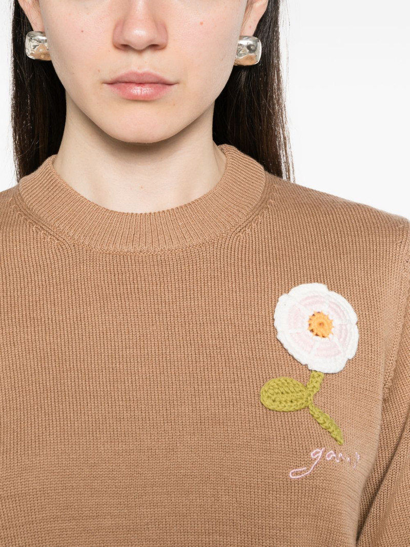 floral-appliqué short-sleeve sweater 5