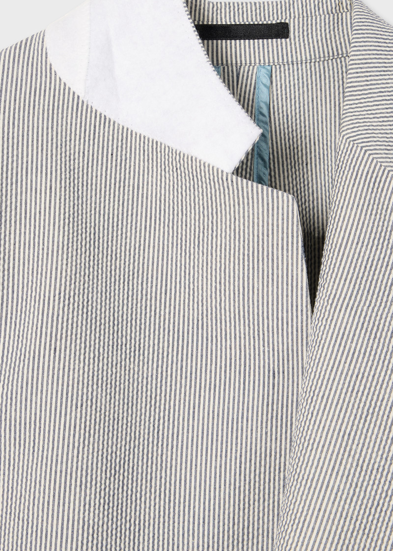 Paul Smith Blue and Ecru Cotton-Blend Seersucker Stripe Blazer outlook