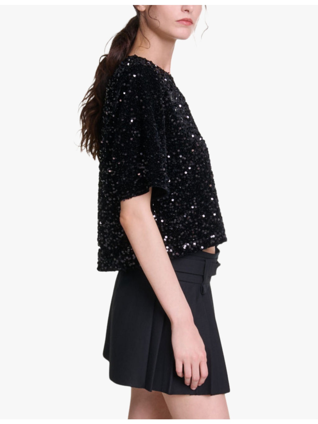 Sequin-embellished short-sleeve velvet top - 3