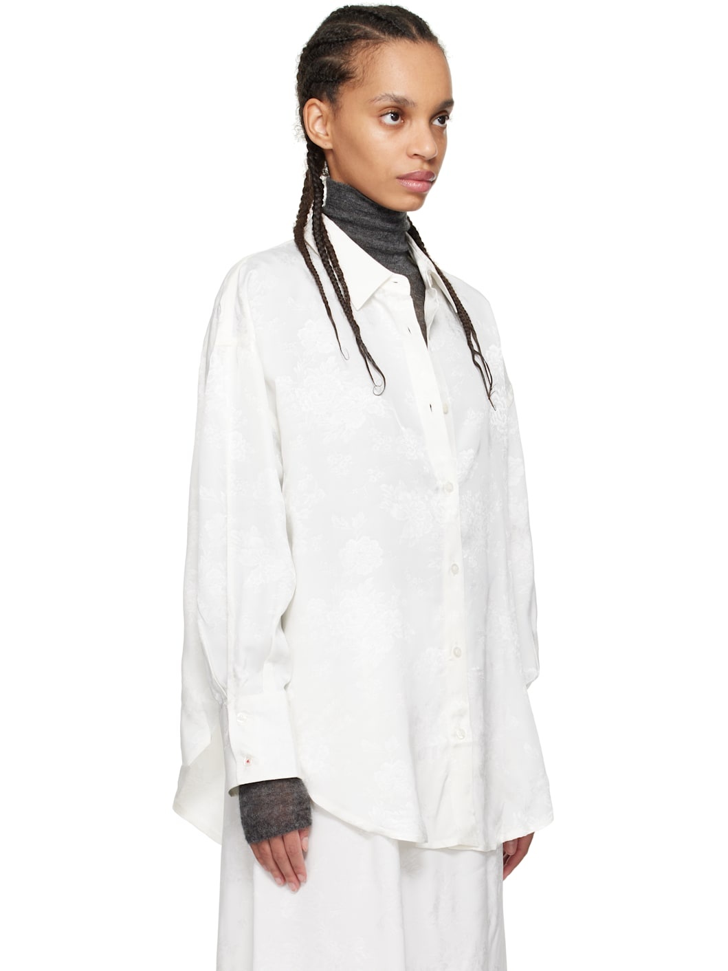 White Flower Jacquard Shirt - 2