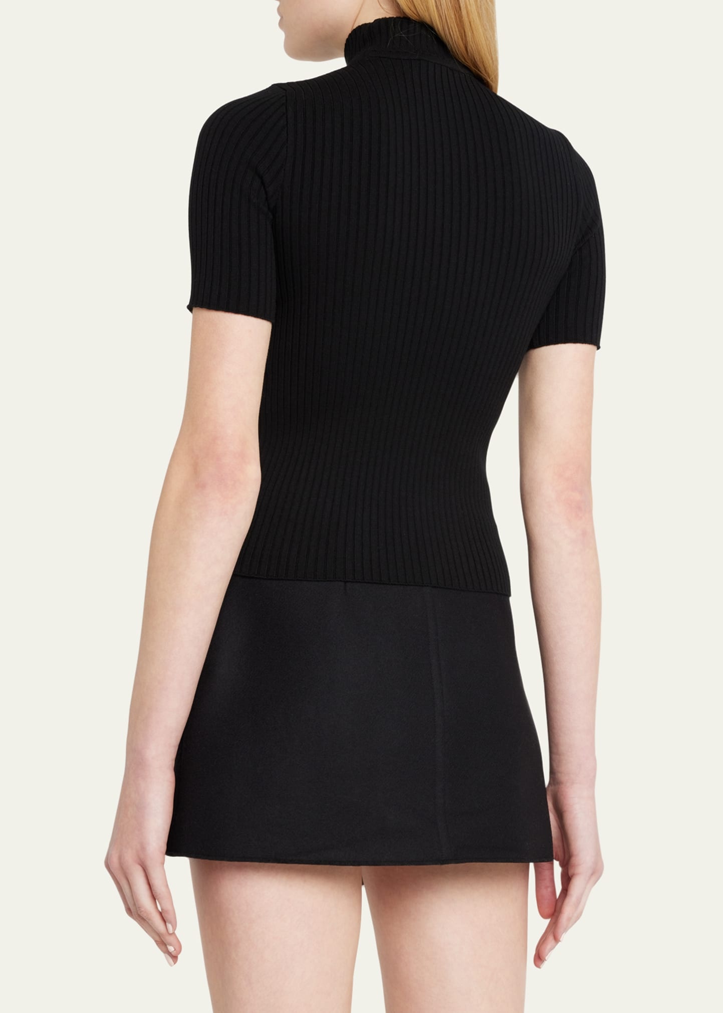 Mock-Neck Short-Sleeve Rib Pullover - 3