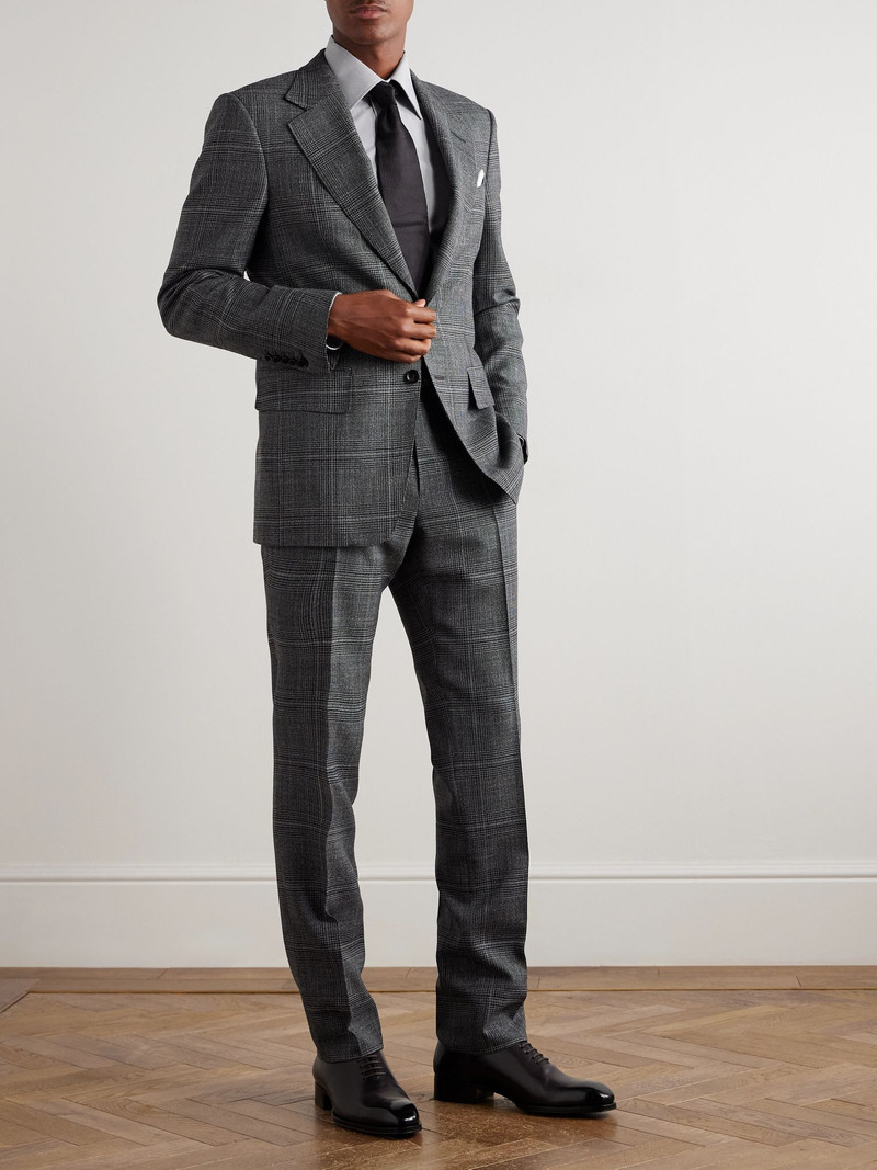 TOM FORD Shelton Slim-Fit Prince of Wales Checked Wool and Silk-Blend Suit Jacket Gray outlook