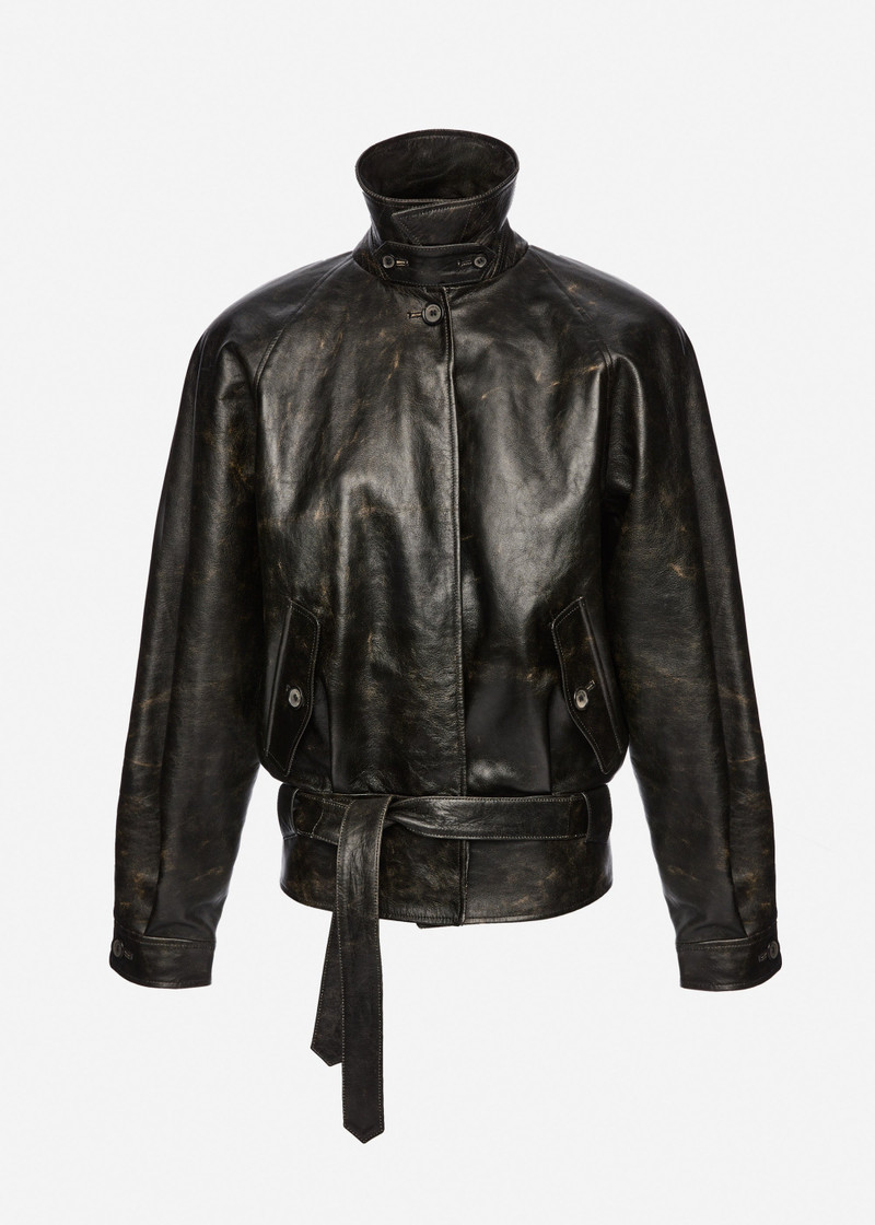 Belted leather jacket in vintage black 1
