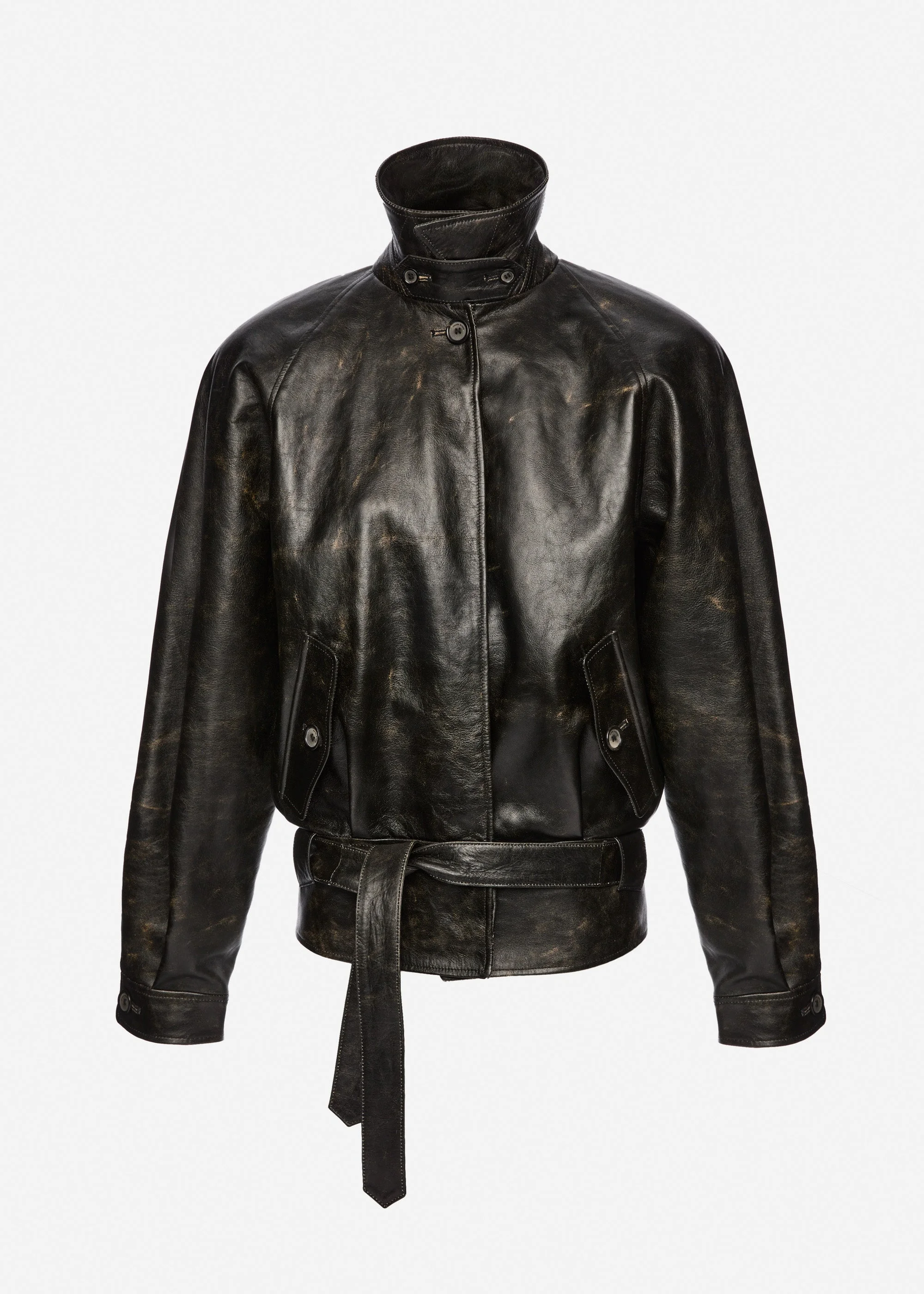 Belted leather jacket in vintage black - 1