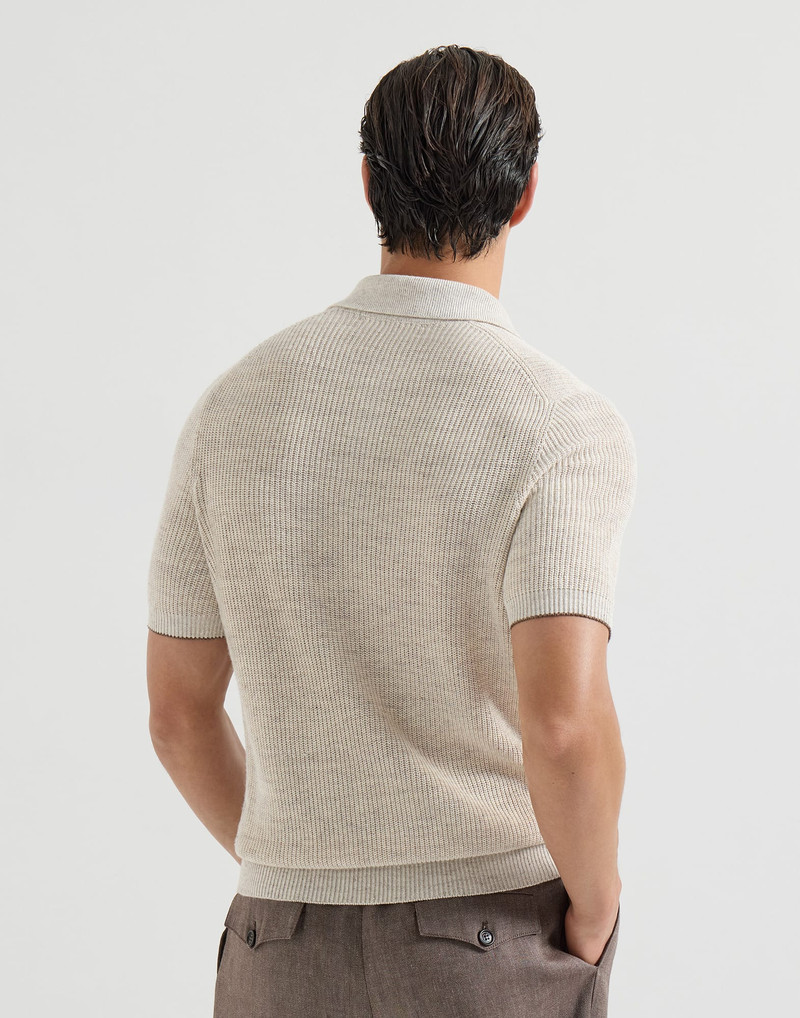 Linen and cotton half English rib knit polo 3