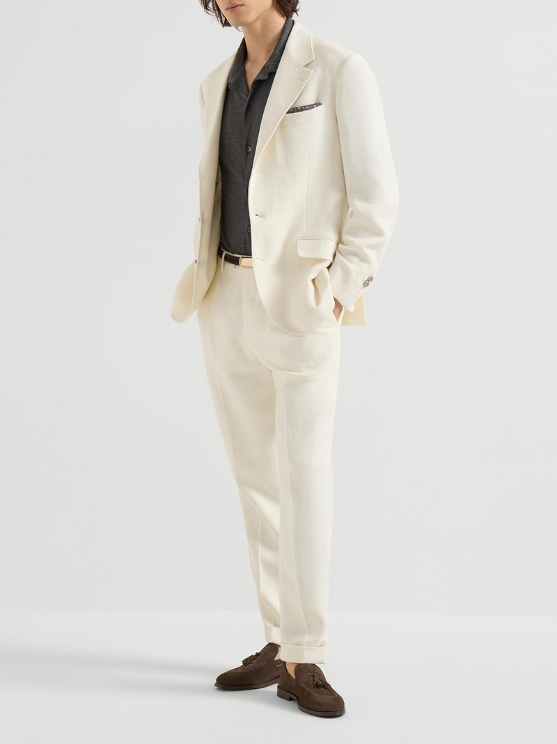 Men's Silk, Linen and Wool Hopsack Pleated Trousers - Off White 6