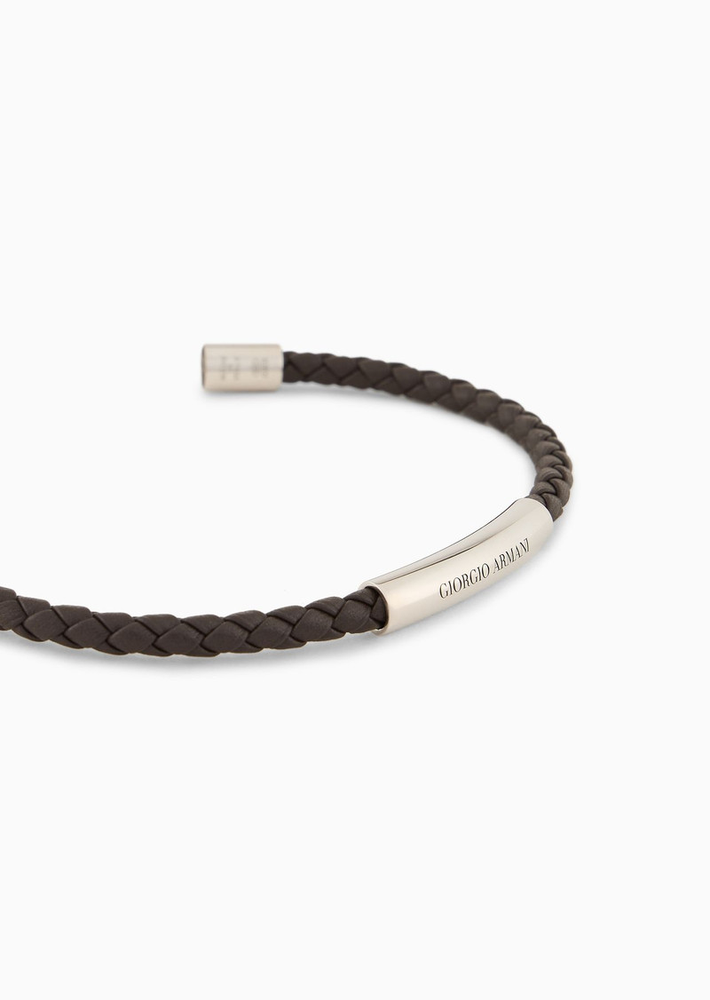GIORGIO ARMANI Plaited-leather bracelet with 925 sterling silver details outlook