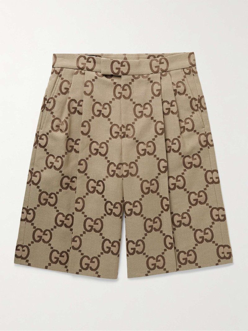 GUCCI Wide-Leg Pleated Logo-Jacquard Cotton-Blend Shorts