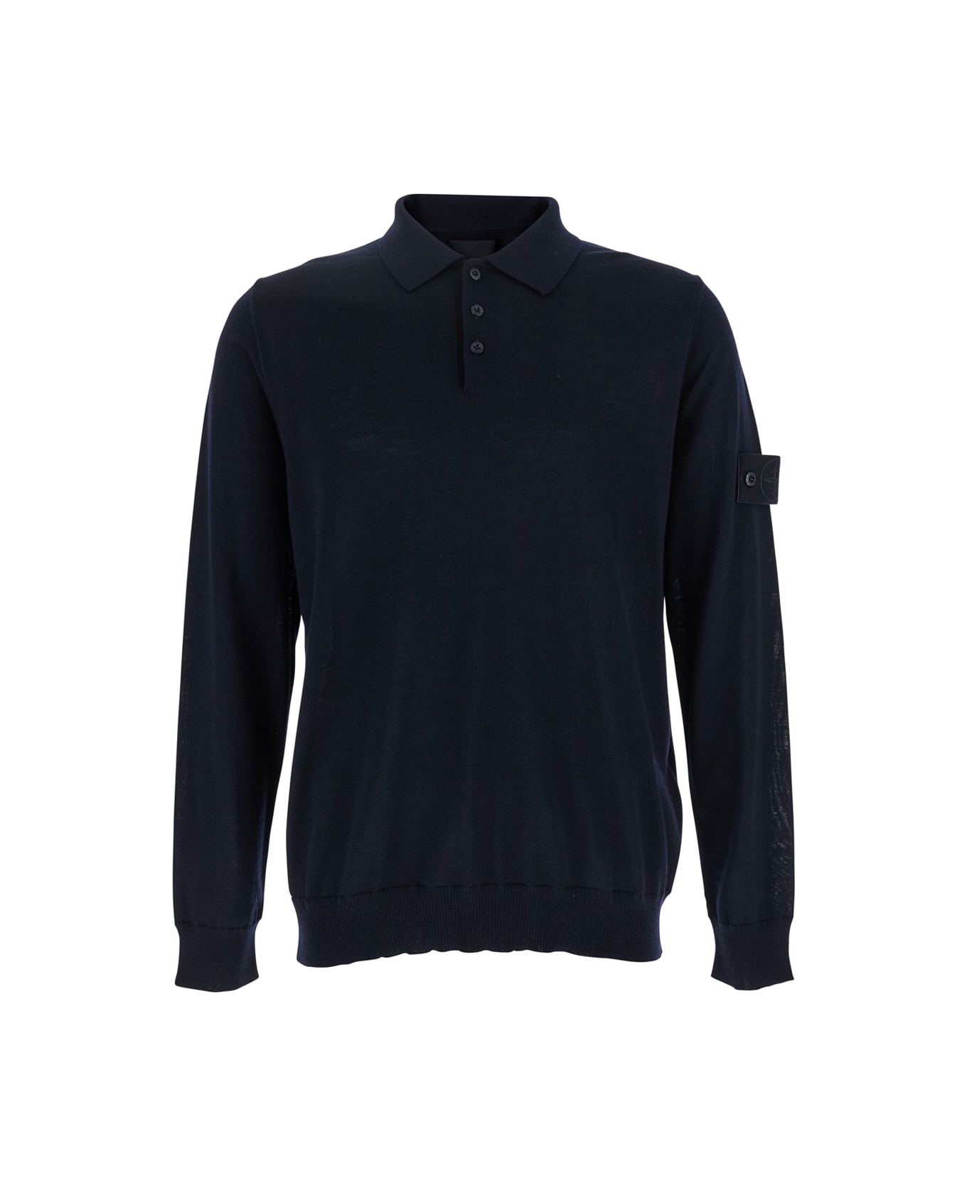 Blue Polo Shirt With Removable Compass Logo Applied On The Sleeve In Virgin Wool Man - 1