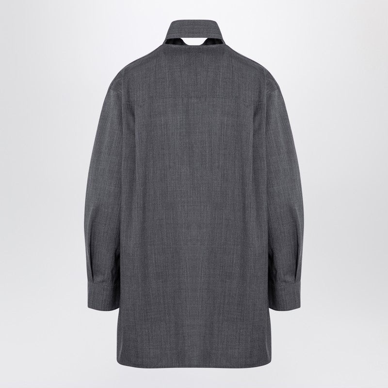 GREY WOOL SHIRT WITH SCARF - 2
