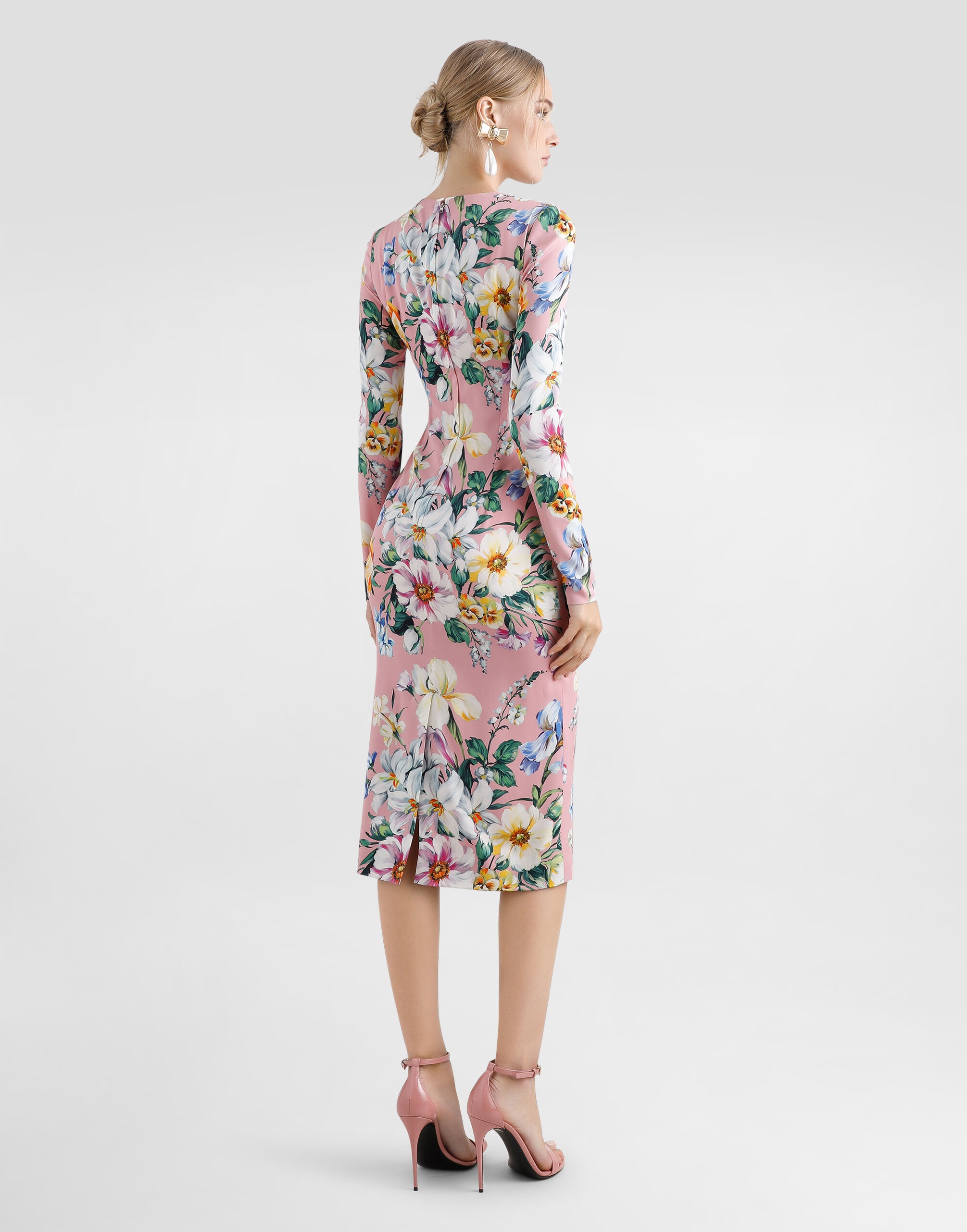 Charmeuse calf-length sheath dress with floral print - 3