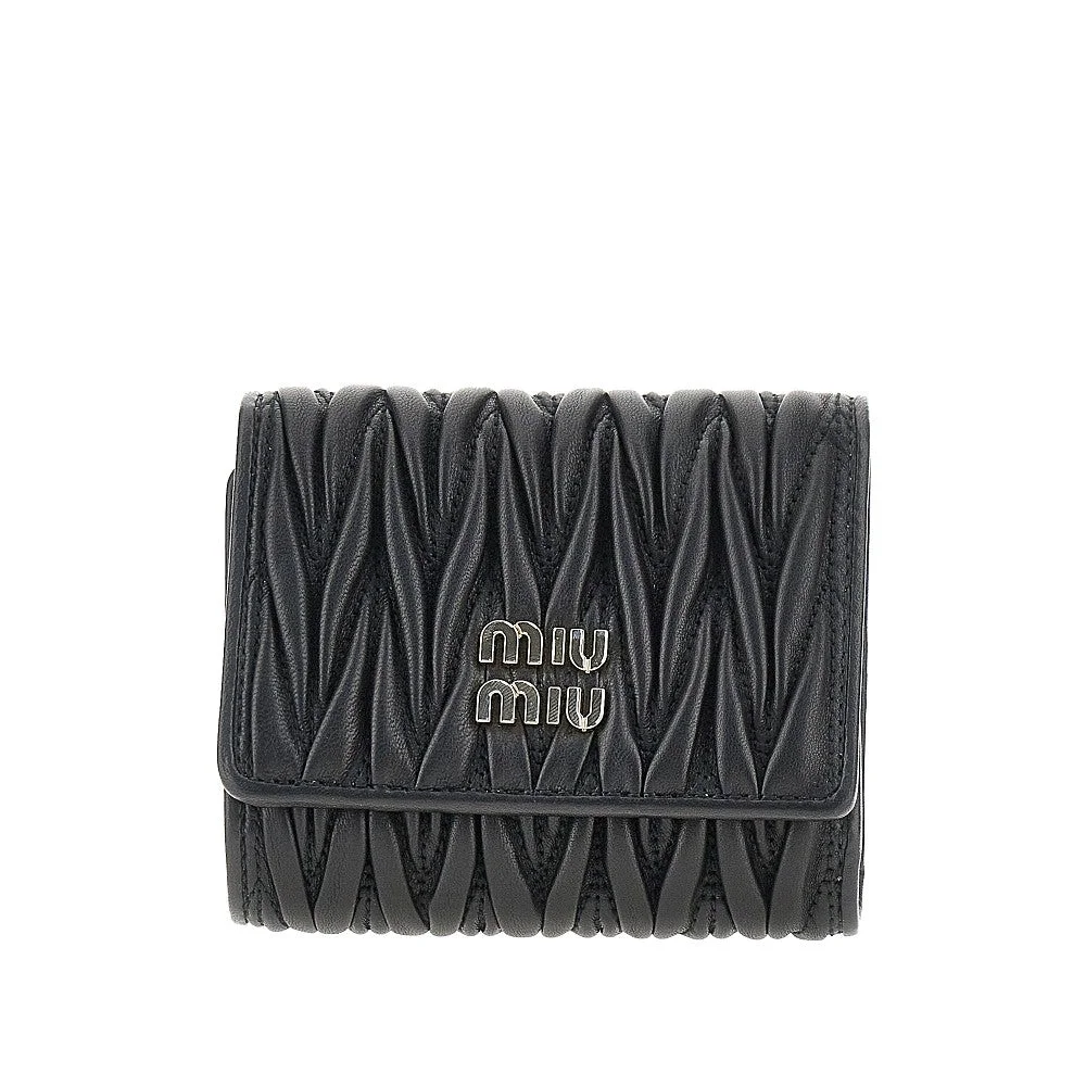 Miu Miu Matelassé Nappa Leather Tri-fold Wallet Black - 1