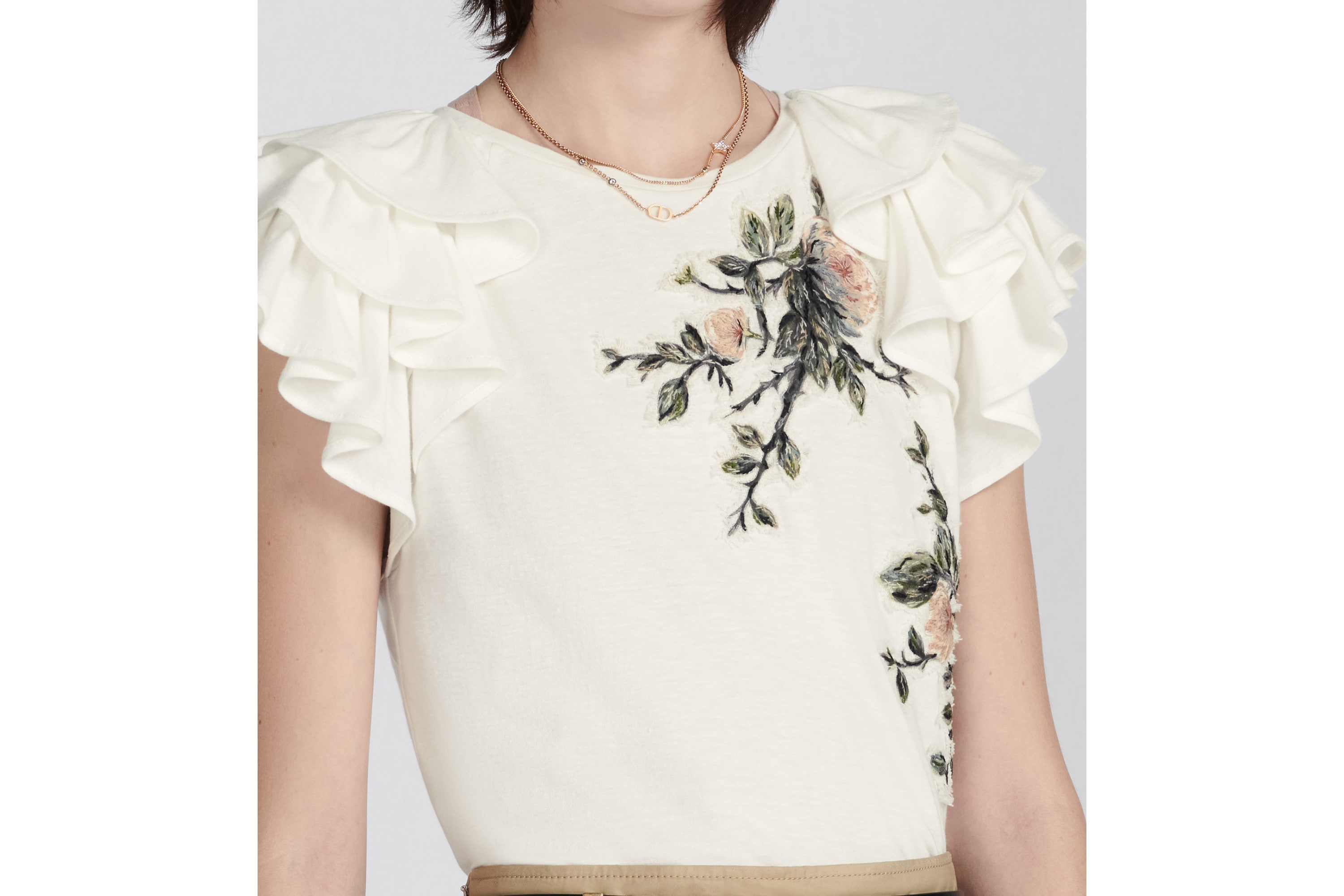 Embroidered T-Shirt with Ruffles - 6
