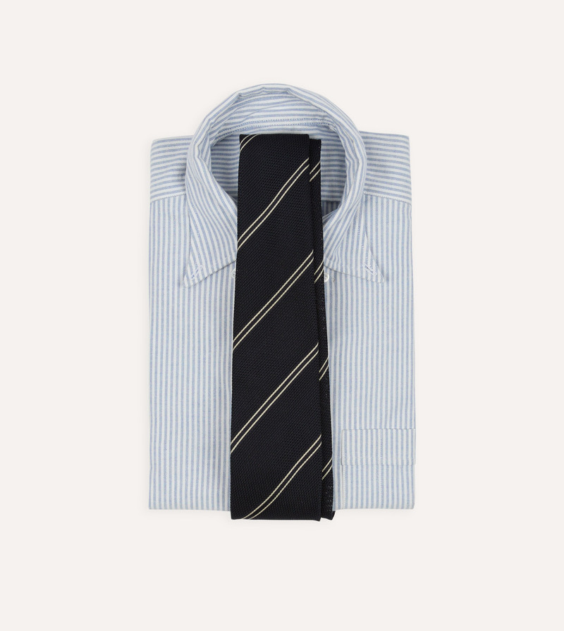 Drake's Navy and Ecru Bar Stripe Hand Rolled Silk Grenadine Tie outlook
