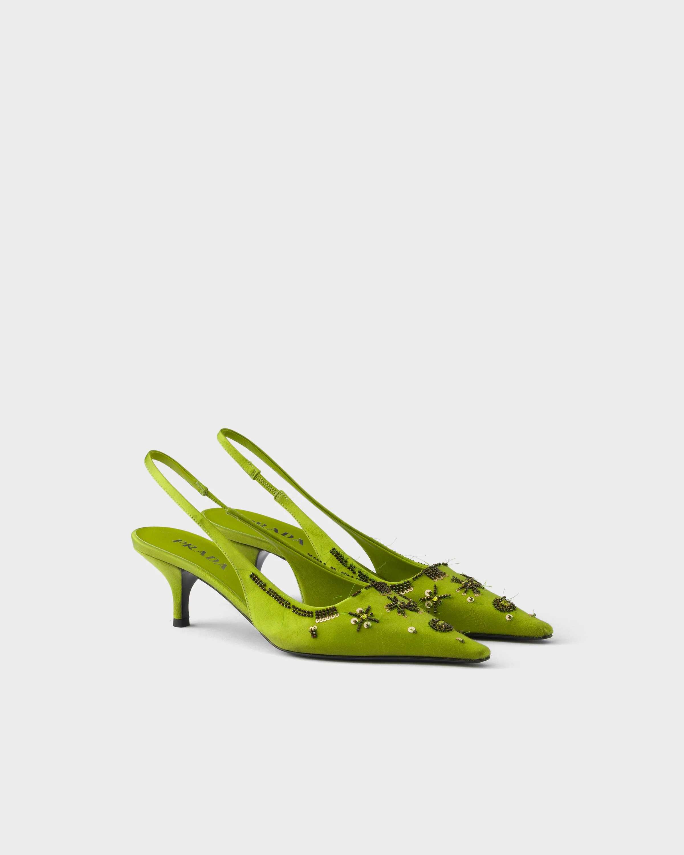 Embroidered satin slingback pumps - 1