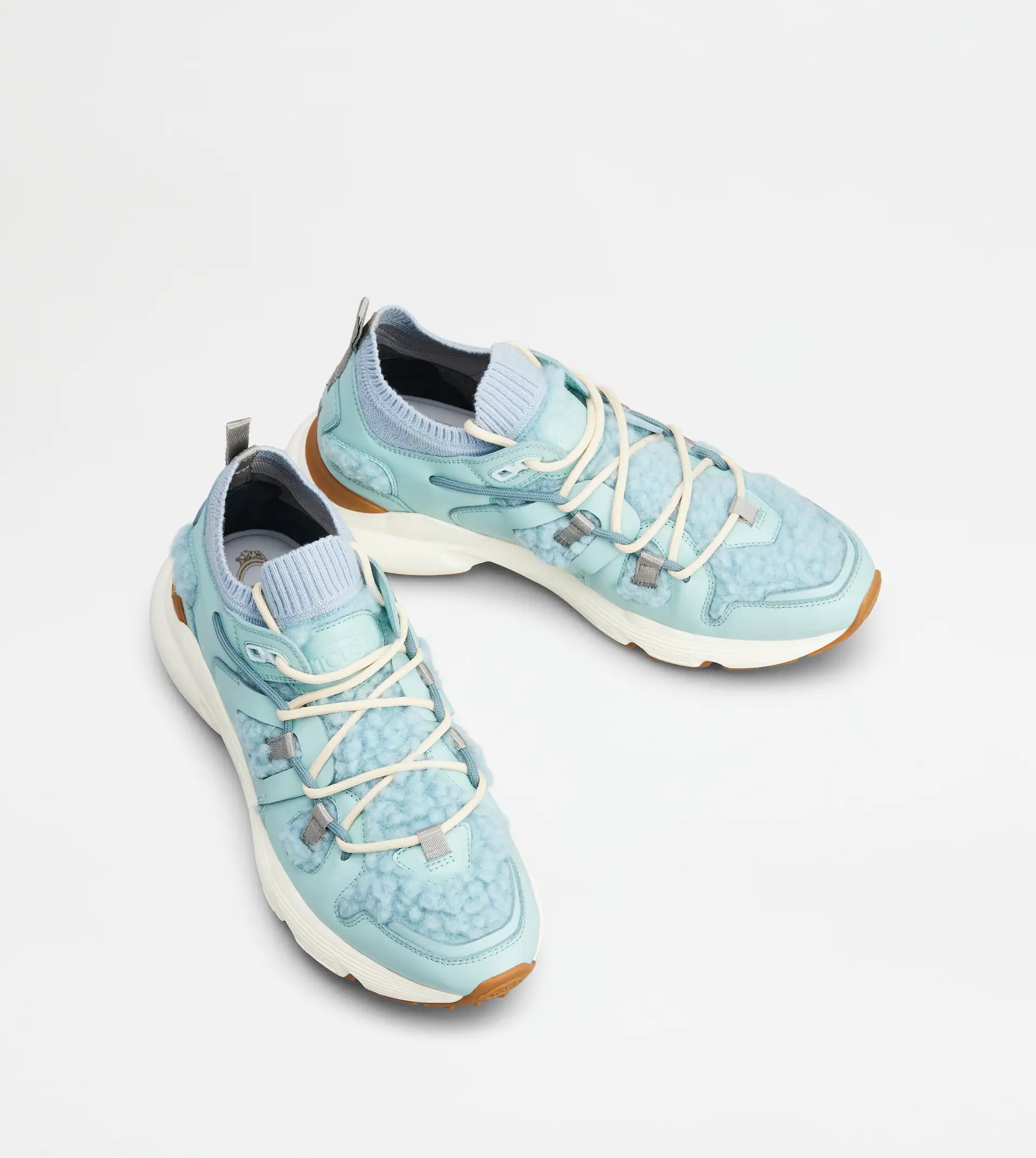 SNEAKERS IN LEATHER AND WOOL - LIGHT BLUE - 3