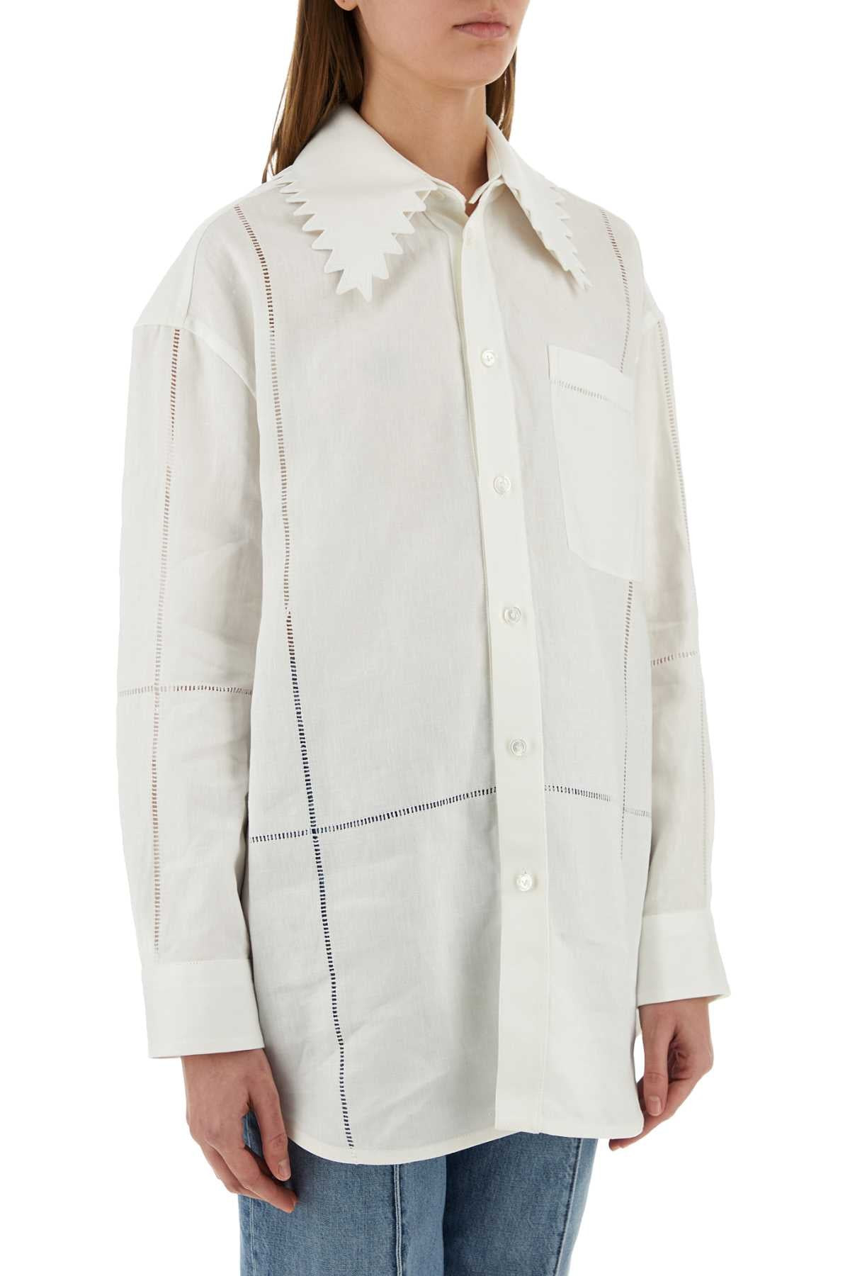 Bottega Veneta Women White Linen Shirt - 3