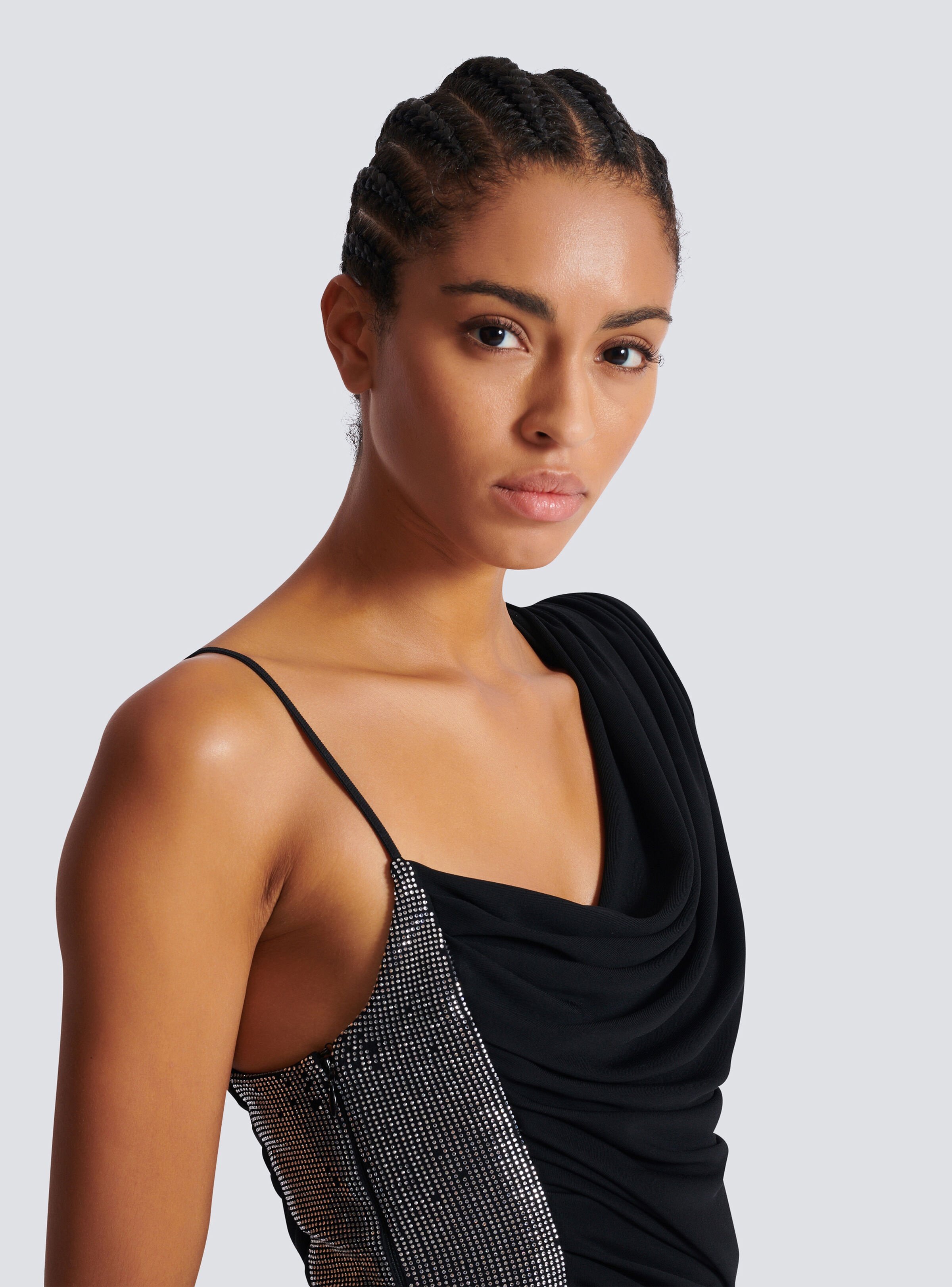 Draped asymmetrical two-material dress - 8