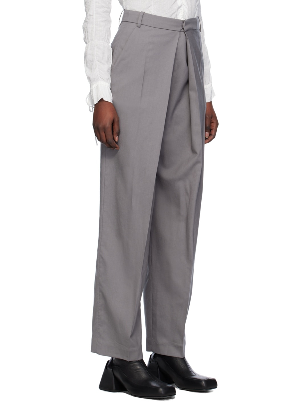 Gray Wide-Leg Trousers - 2