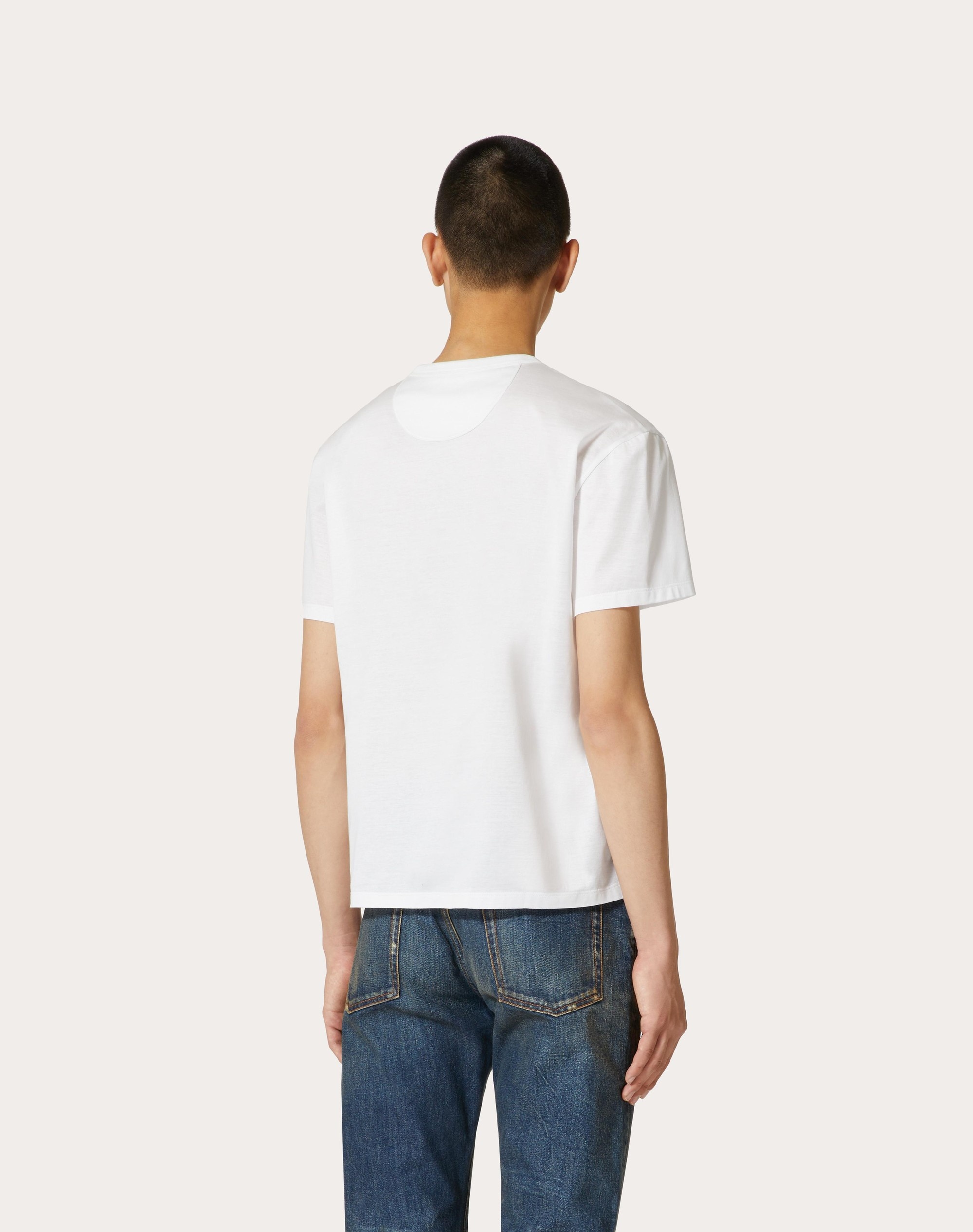 COTTON T-SHIRT WITH INLAID V DETAIL - 4