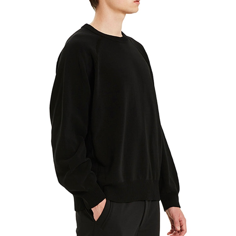 Men's Y-3 SS21 Loose Round Neck Long Sleeves Pullover Black GV4214 - 6