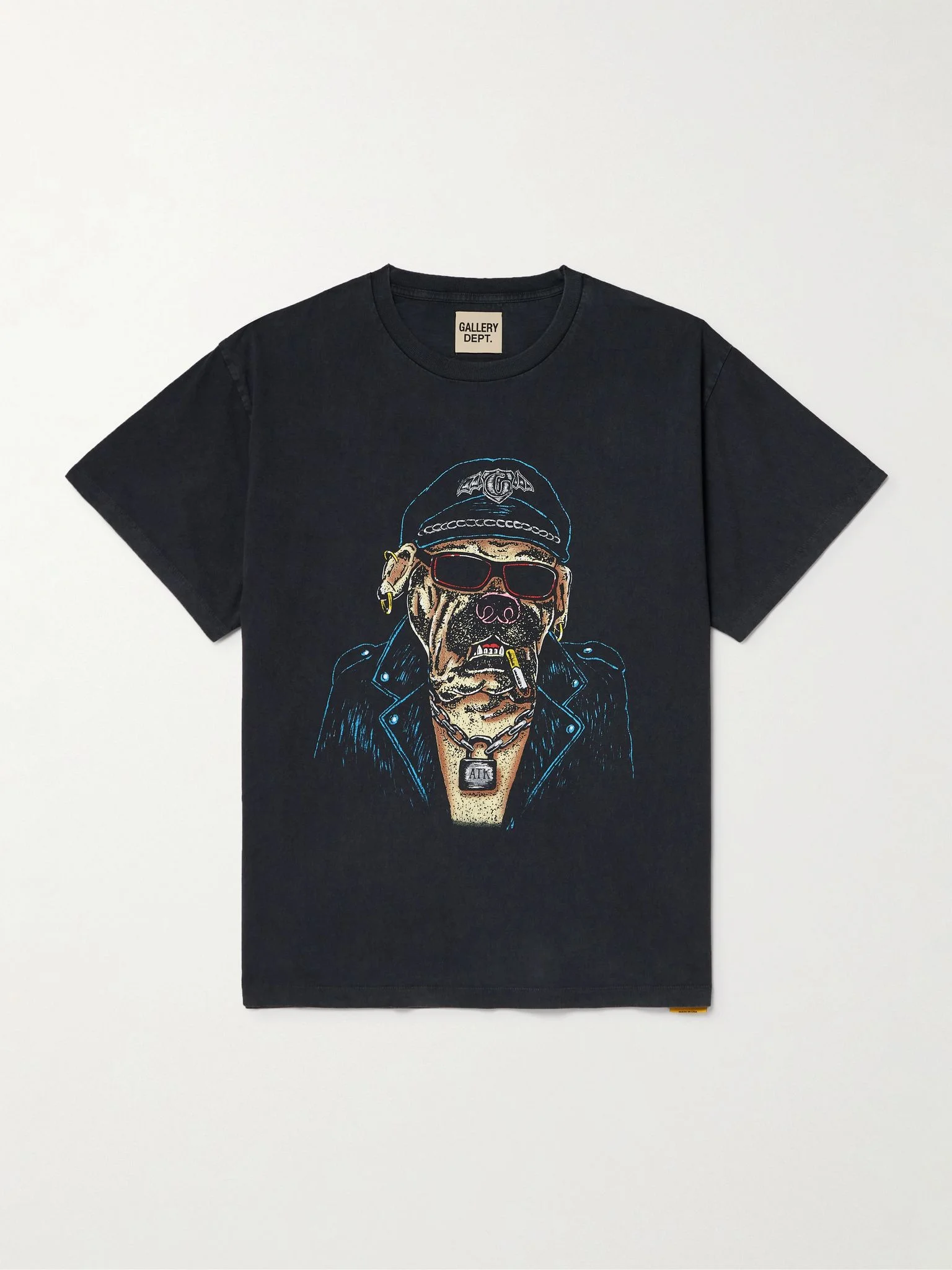 Biker Dog Glittered Printed Cotton-Jersey T-Shirt Black - 1