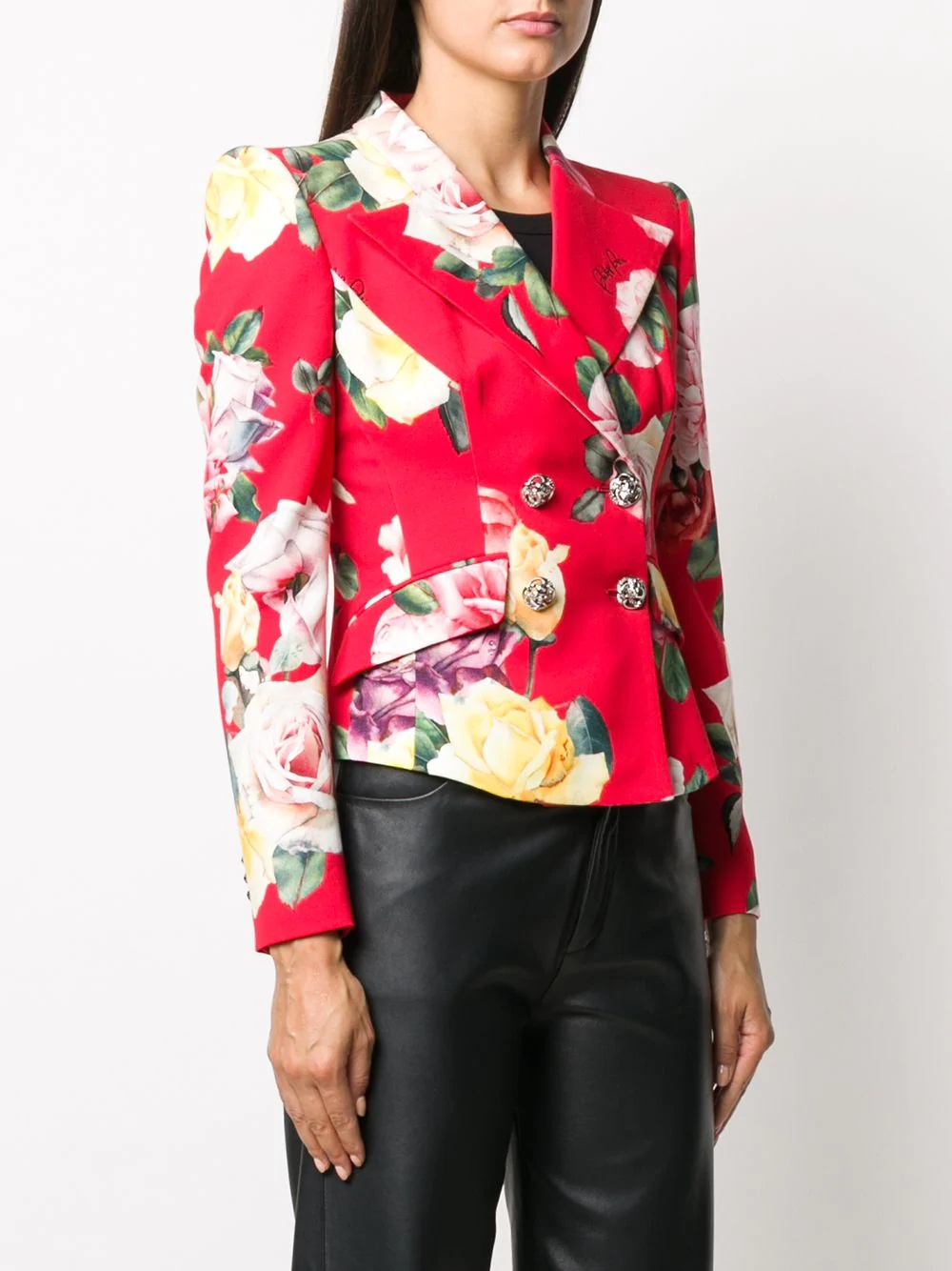 double-breasted floral blazer - 3