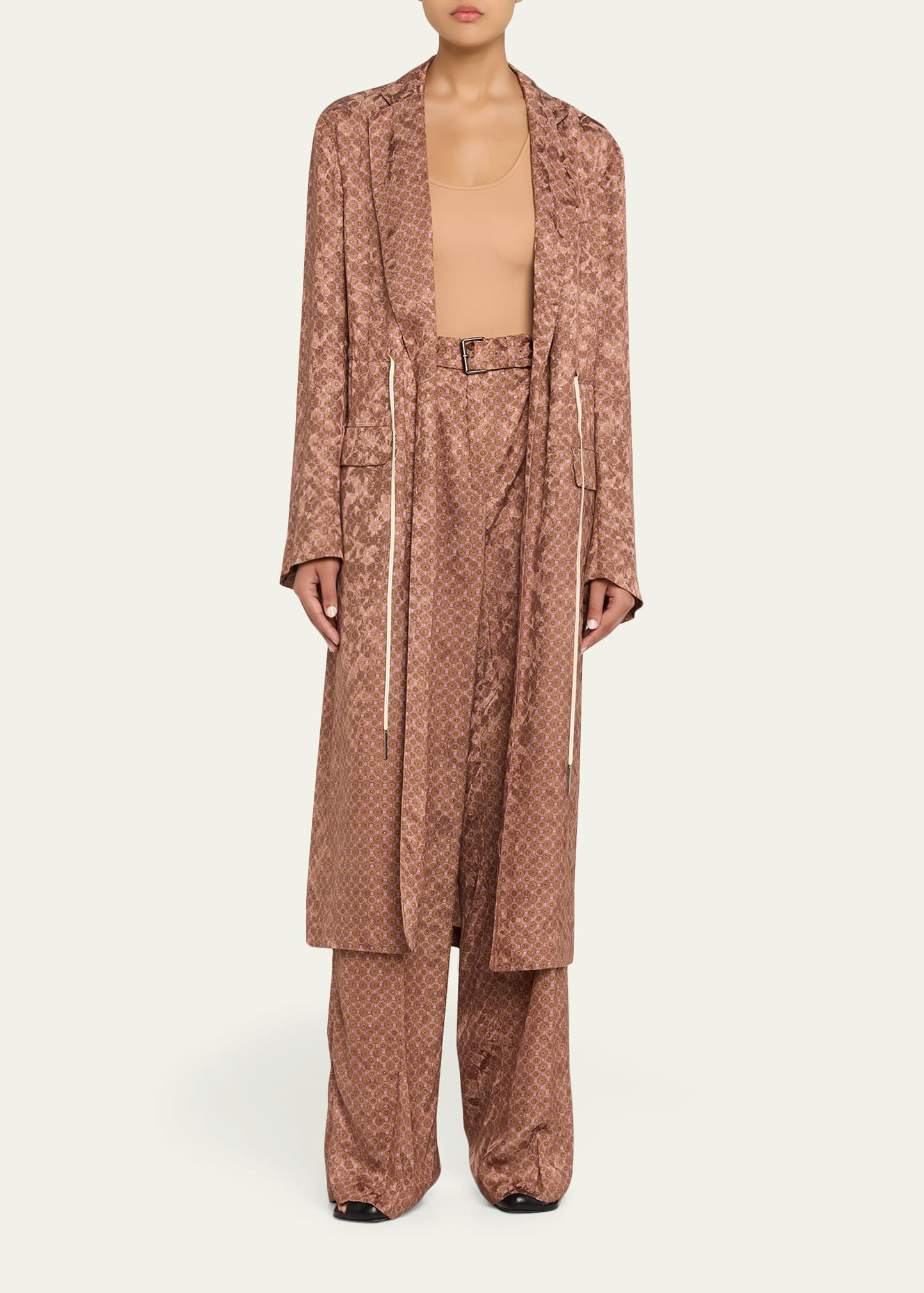 Peaches Belted Satin Wide-Leg Pants - 2