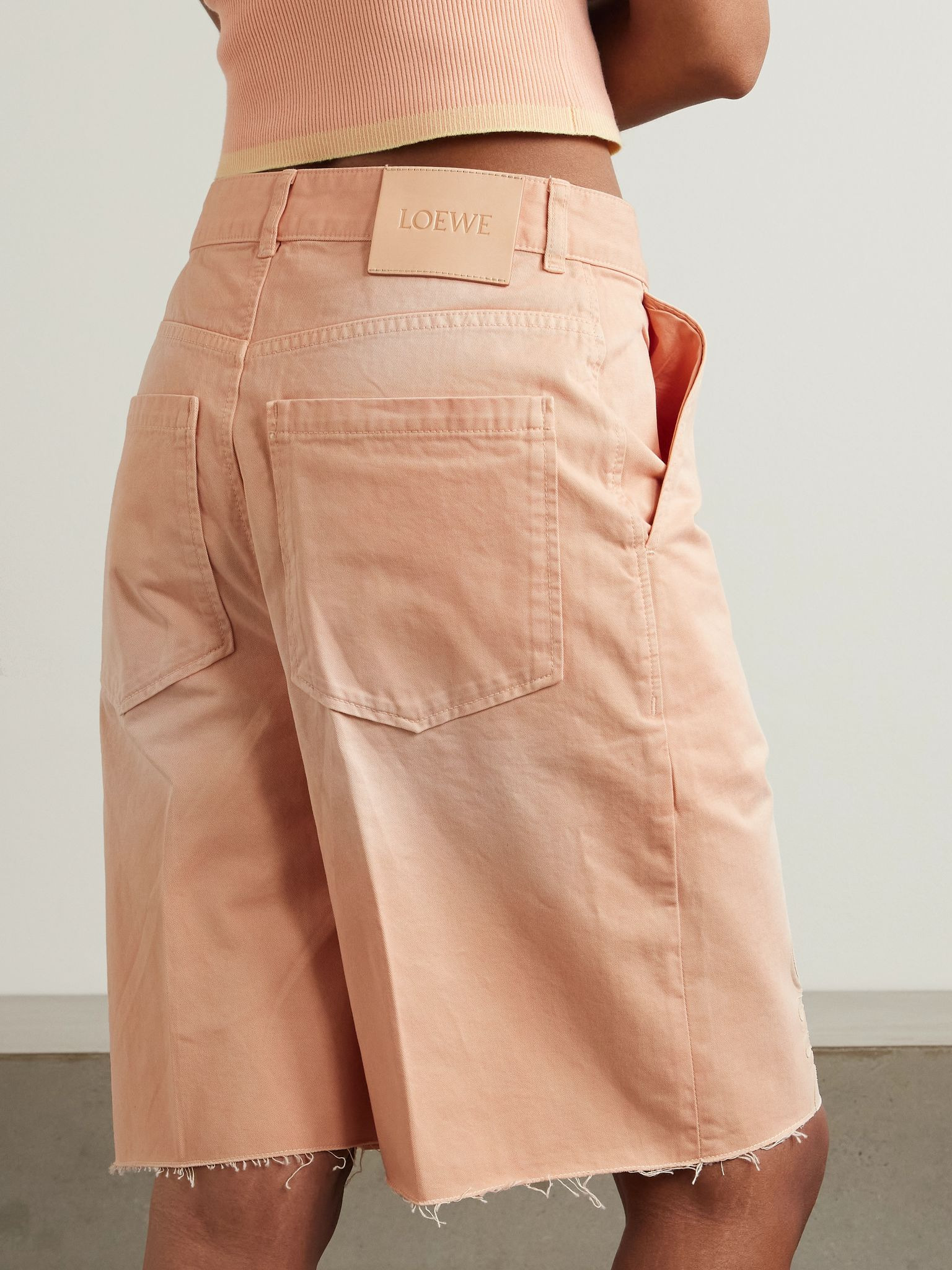 + Paula's Ibiza Anagram cutout frayed pleated cotton-twill shorts Pastel pink - 3