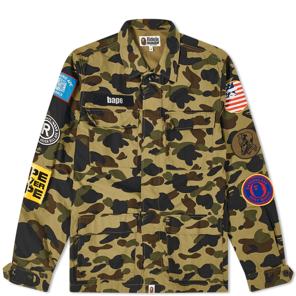 A Bathing Ape Camo Print Applique Military Shirt - 1