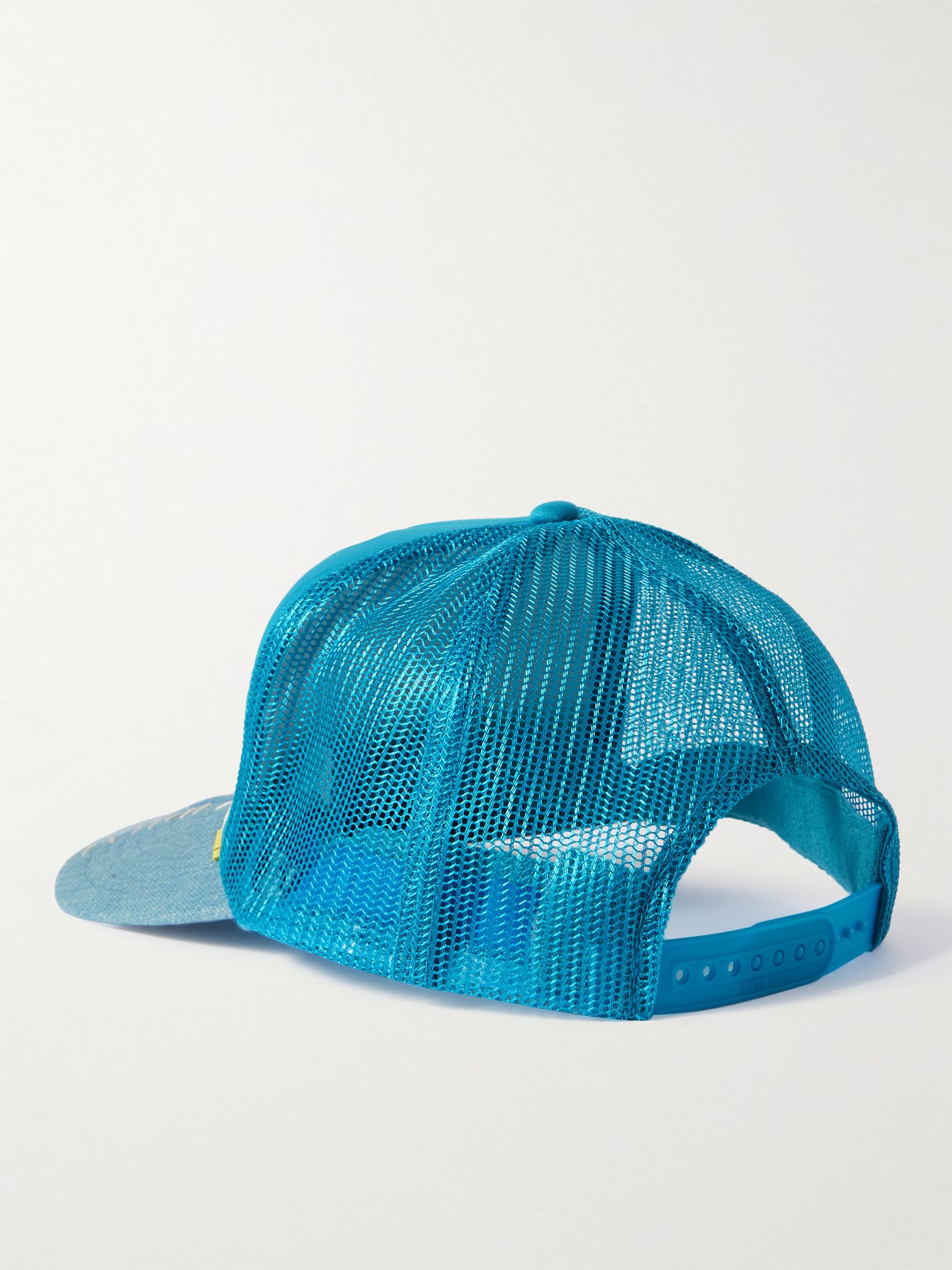Printed Canvas, Patchwork Denim and Mesh Trucker Cap Turquoise - 3