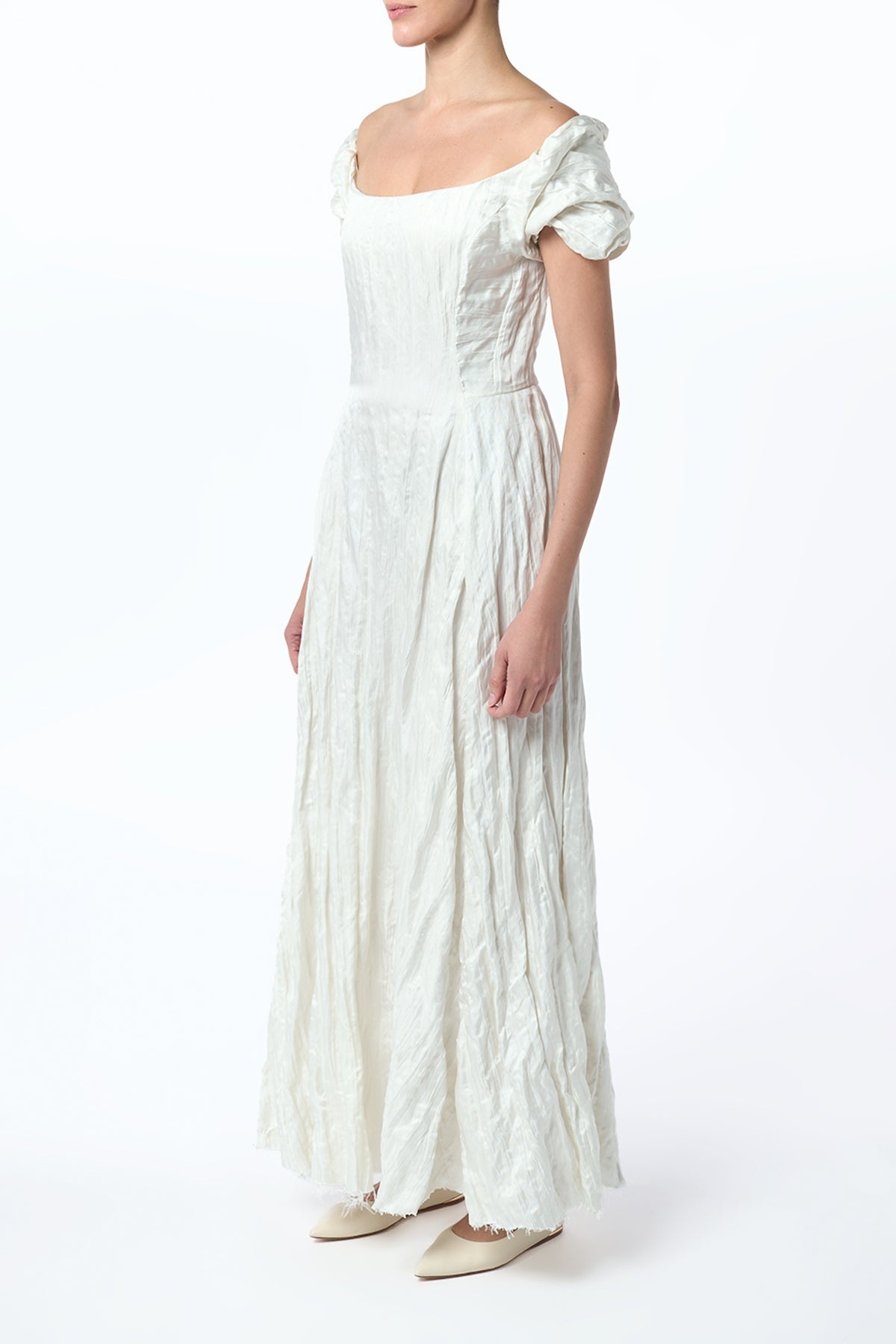 Juniper Maxi Dress in Ivory Metallic Crinkled Silk - 3