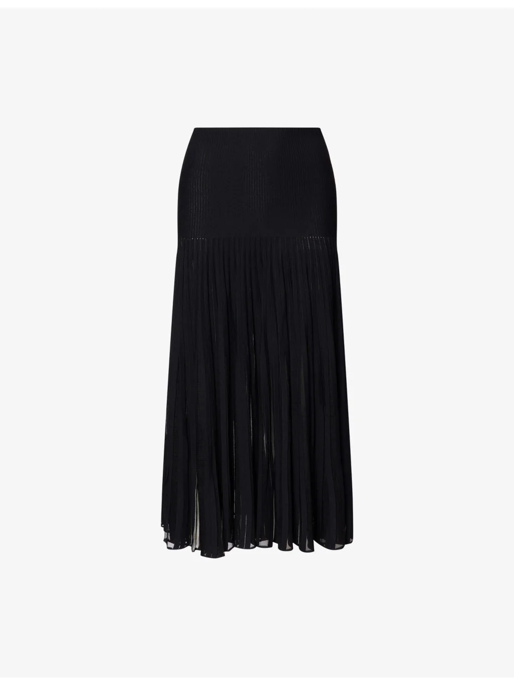 Pleated Sheer Ribbed-Knit Midi Skirt - 1