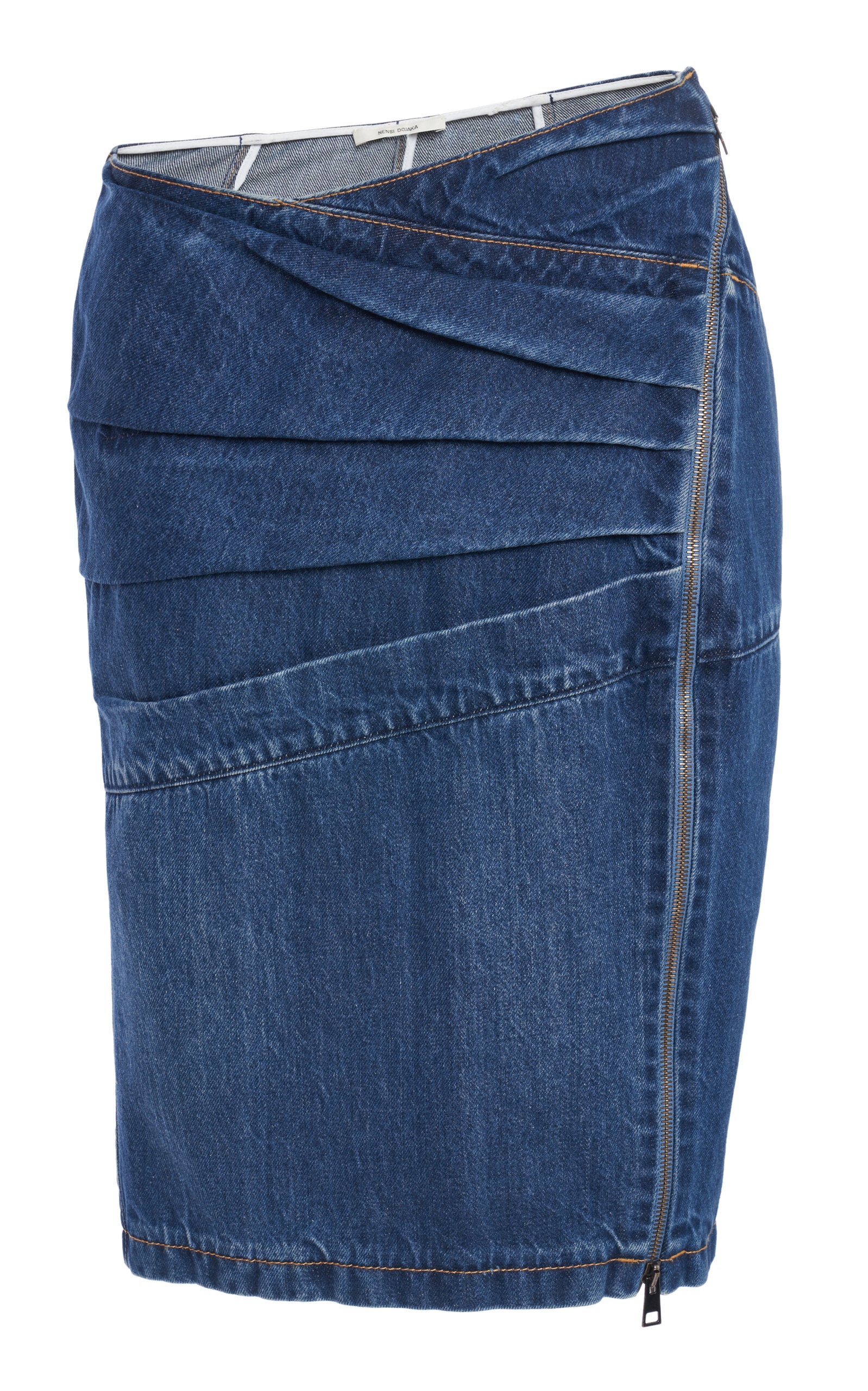 Asymmetric-Zip Cotton Midi Skirt medium wash - 1