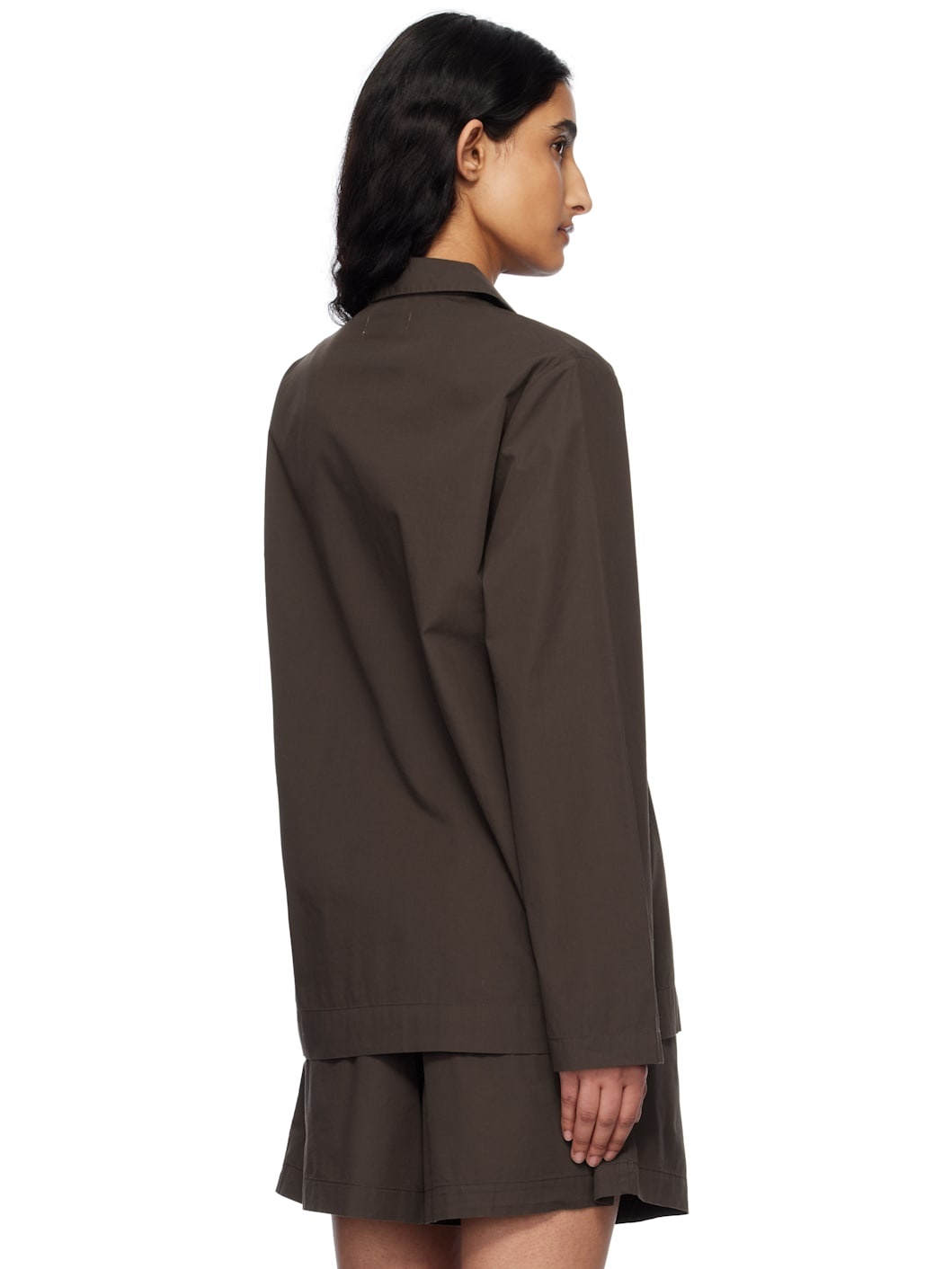 Brown Poplin Long-Sleeved Pyjama Shirt - 3